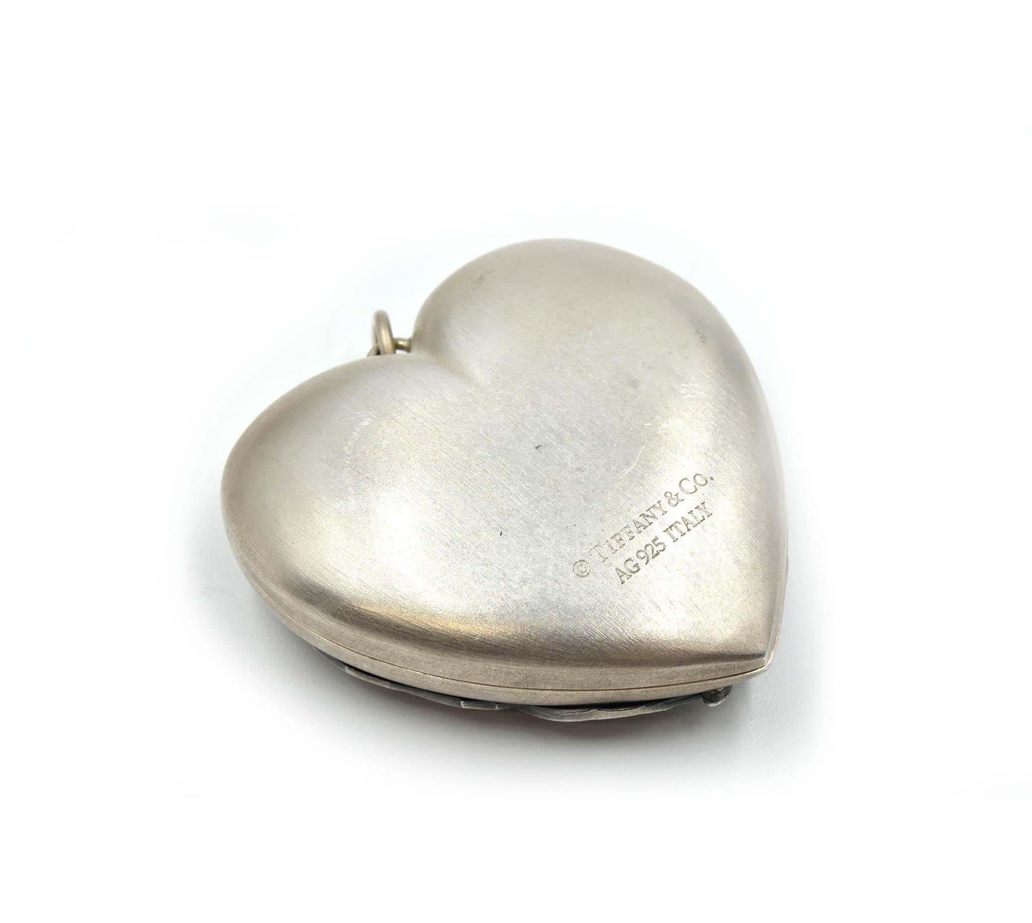 Contemporary Tiffany & Co. Sterling Silver Floral Heart Locket