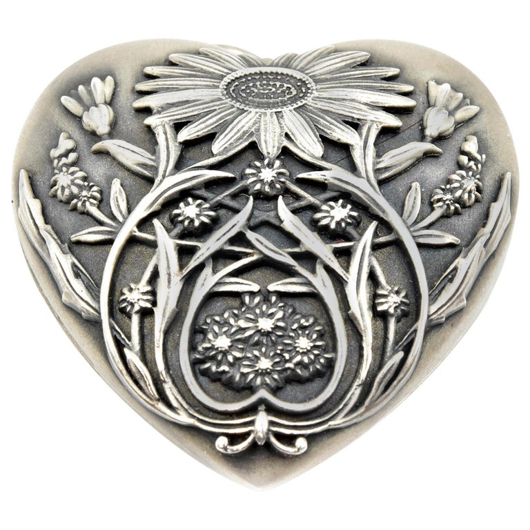Tiffany and Co. Sterling Silver Floral Heart Locket at 1stDibs