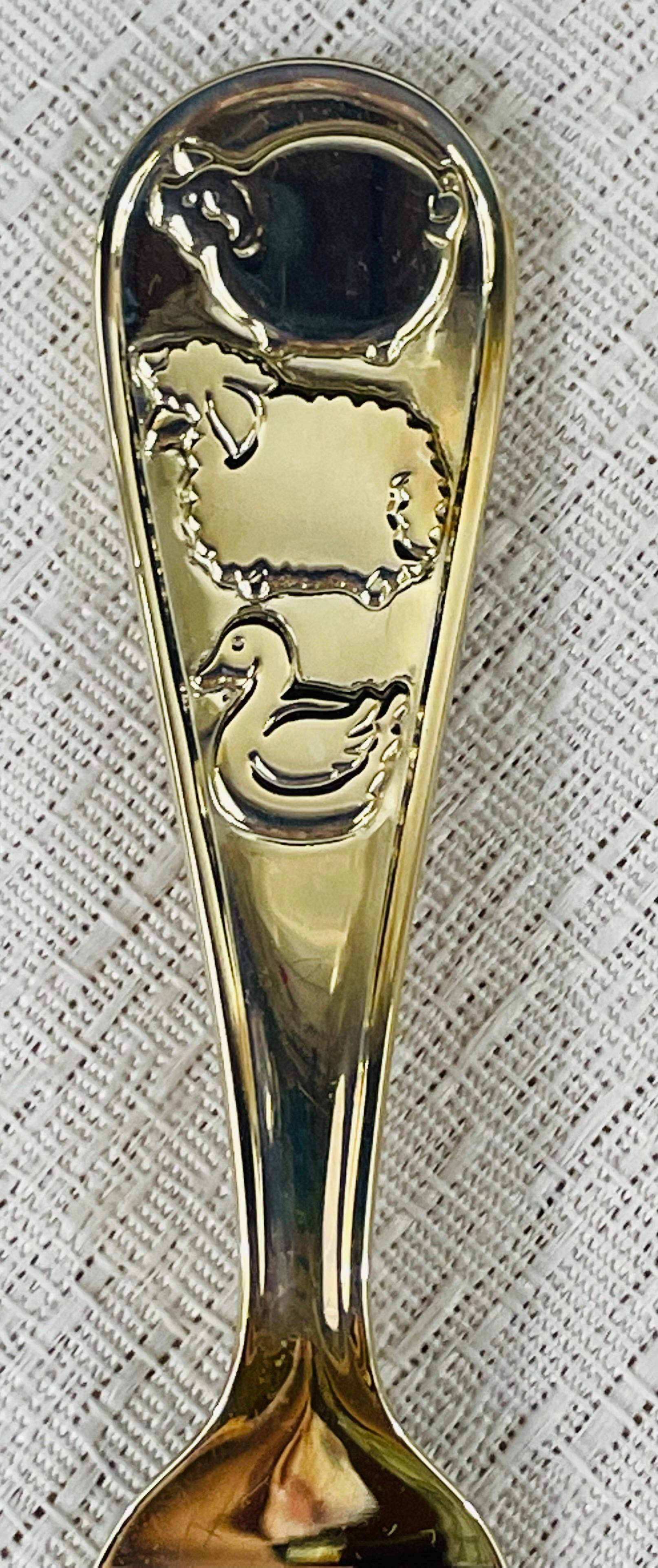 Tiffany & Co Sterling Silver Fork and Spoon Baby Set Pig, Sheep & Duck Design 2