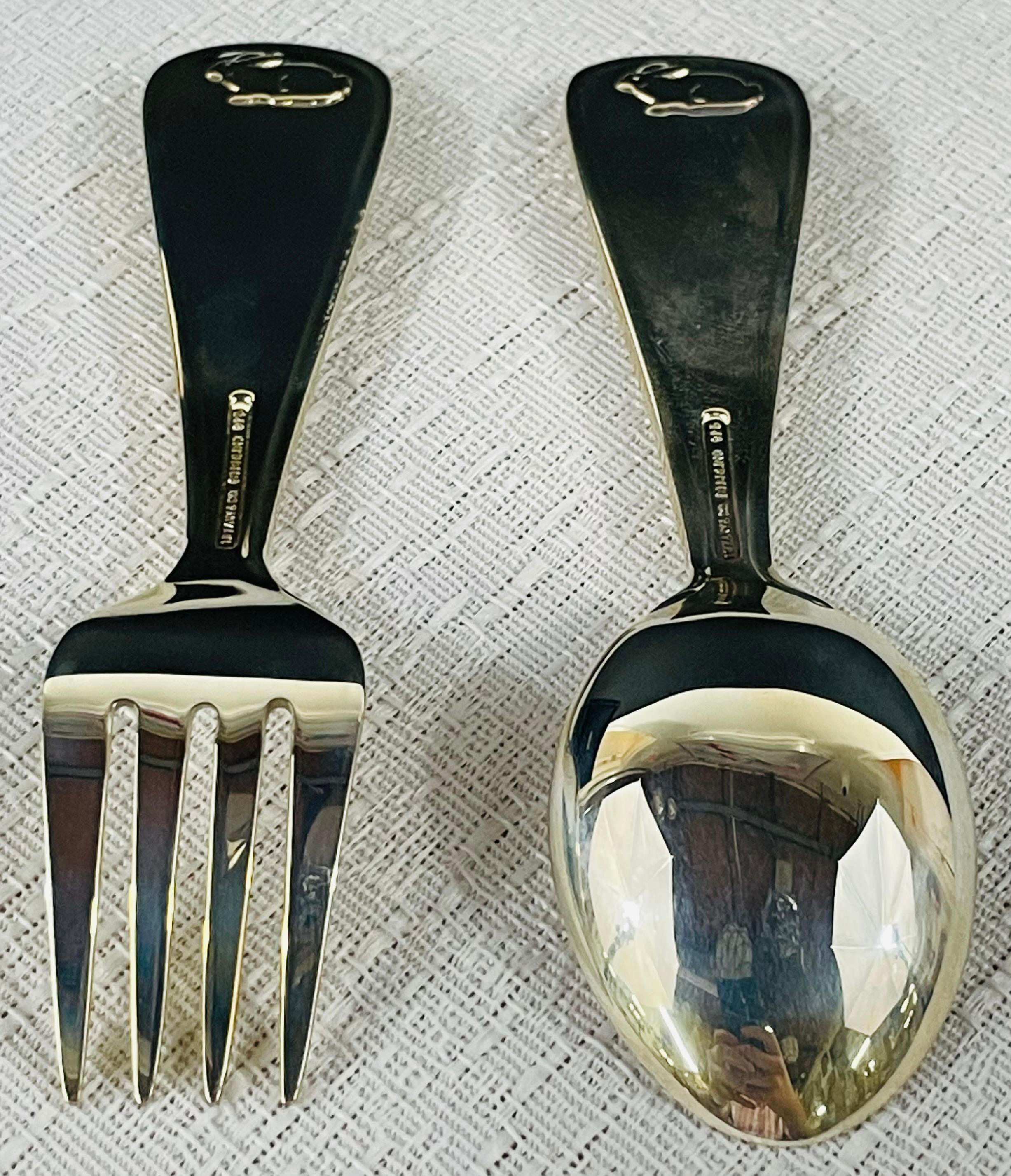 Tiffany & Co Sterling Silver Fork and Spoon Baby Set Pig, Sheep & Duck Design 4