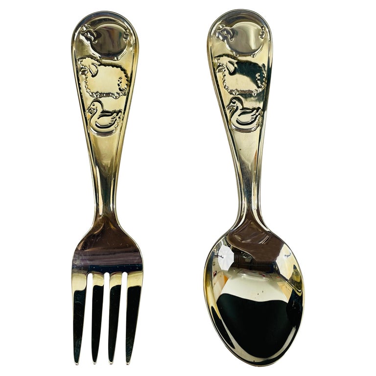 Tiffany and Co Sterling Silver Fork and Spoon Baby Set Pig, Sheep and