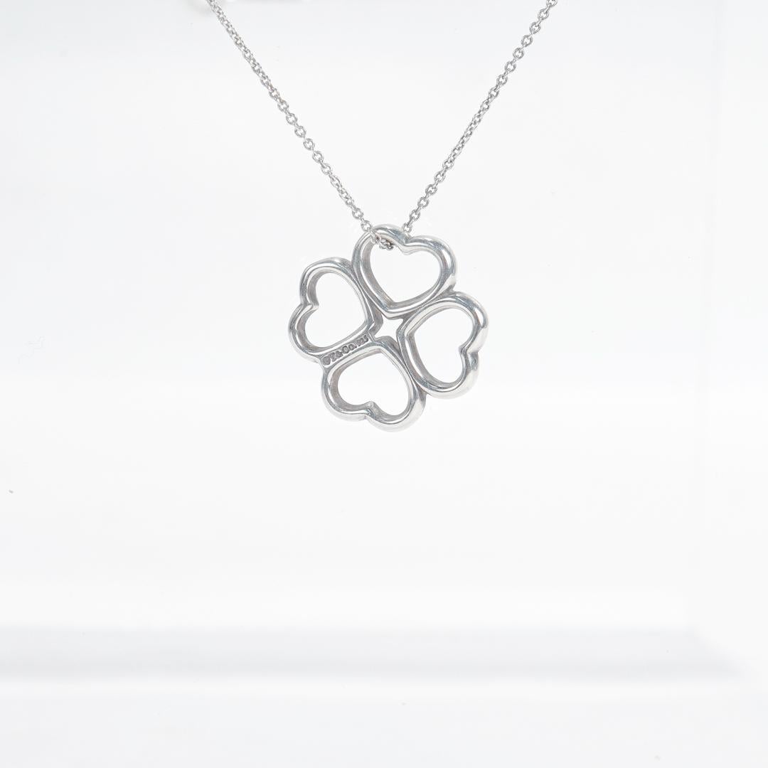 Modern Tiffany & Co. Sterling Silver Four Hearts Clover Necklace