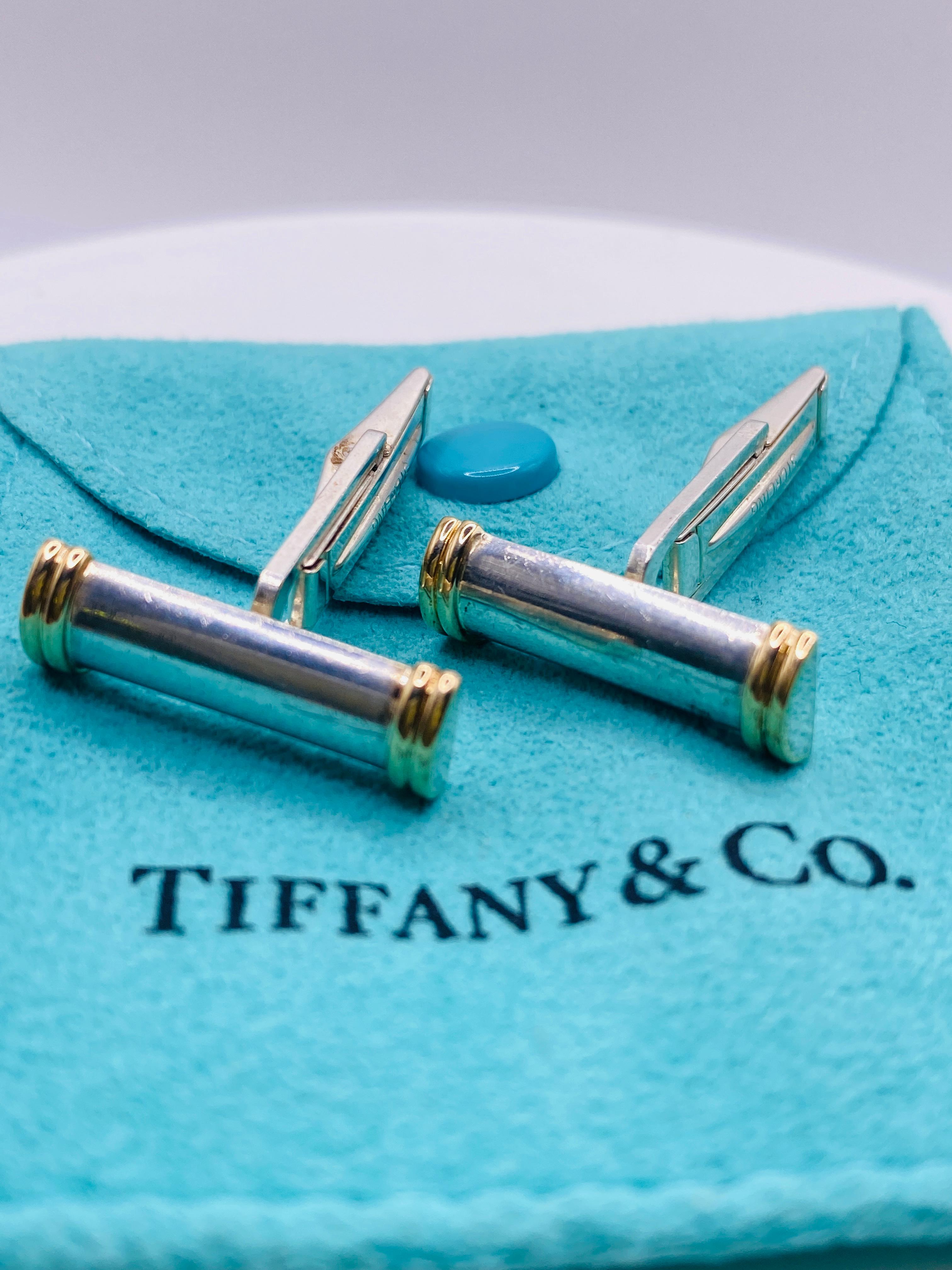 Tiffany & Co. Sterling Silver 925 18k yellow gold bar cuff links. Bar length 3/4 inch. 7.2Dwt