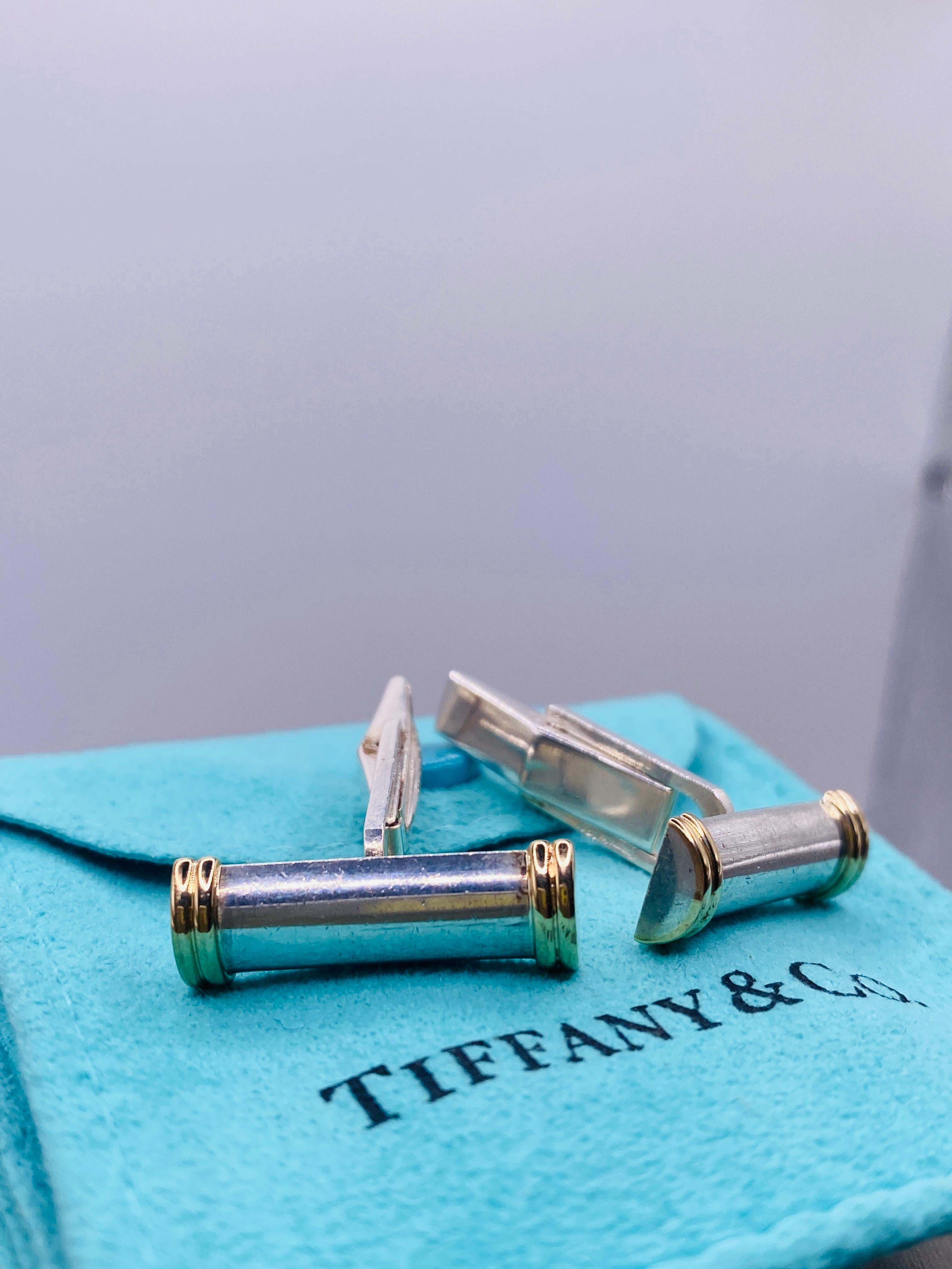 Tiffany & Co Sterling Silver Gold Bar Cuff Links For Sale 2