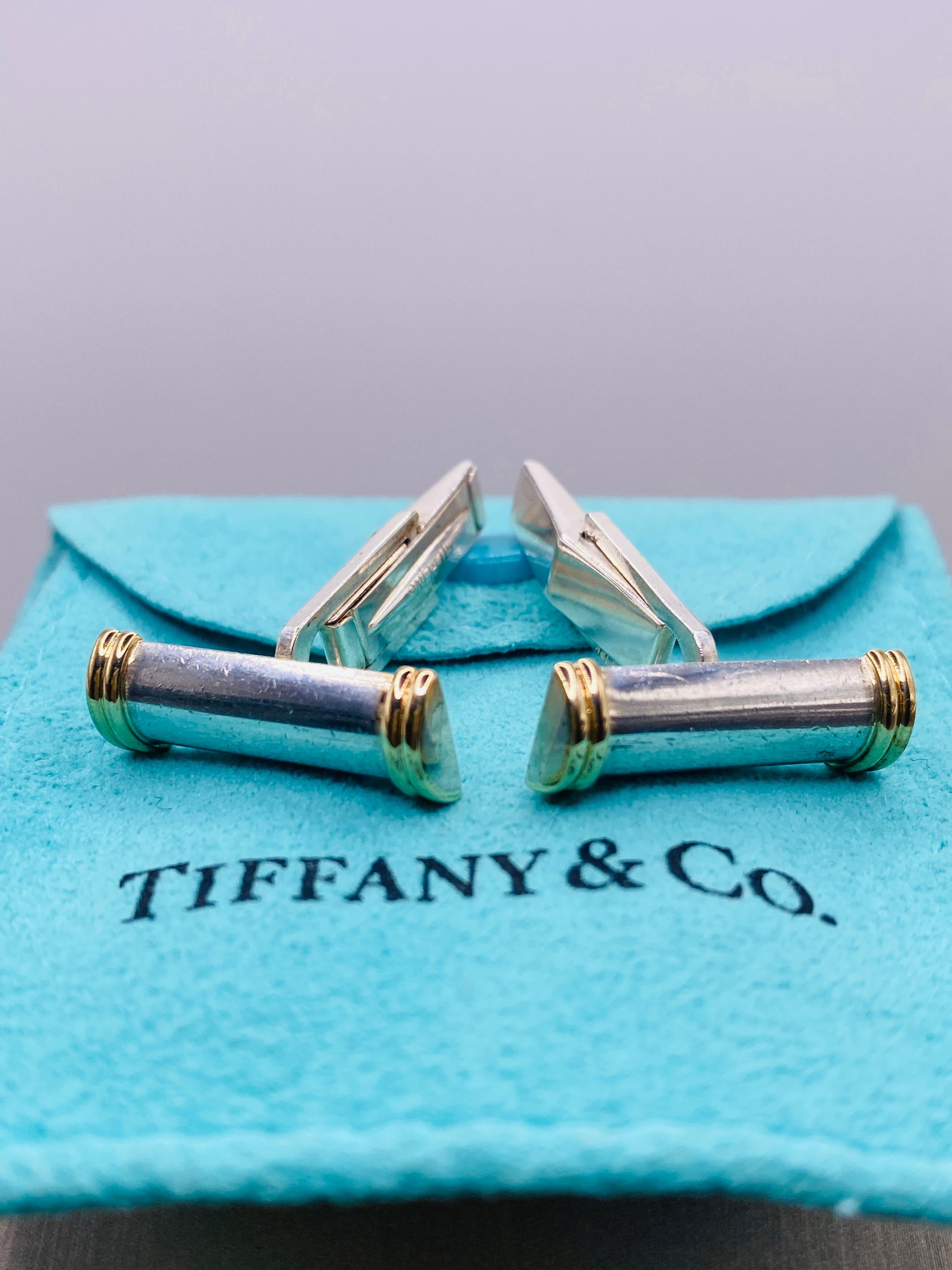 Tiffany & Co Sterling Silver Gold Bar Cuff Links For Sale 3