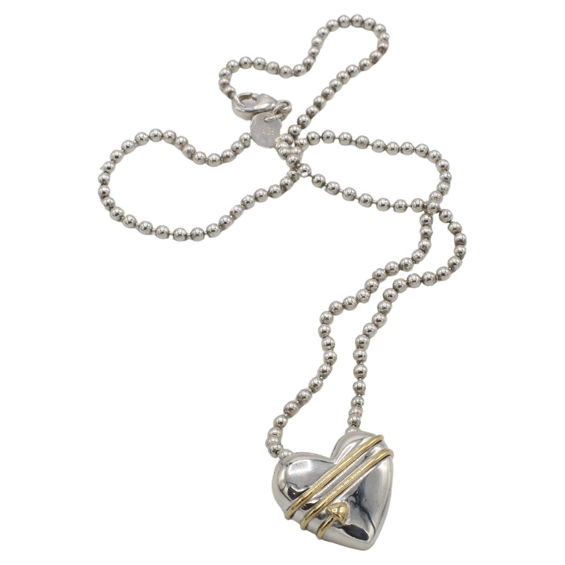 Modern Tiffany & Co. Sterling Silver & Gold Bead Ball Chain Heart Arrow Necklace 1994 For Sale