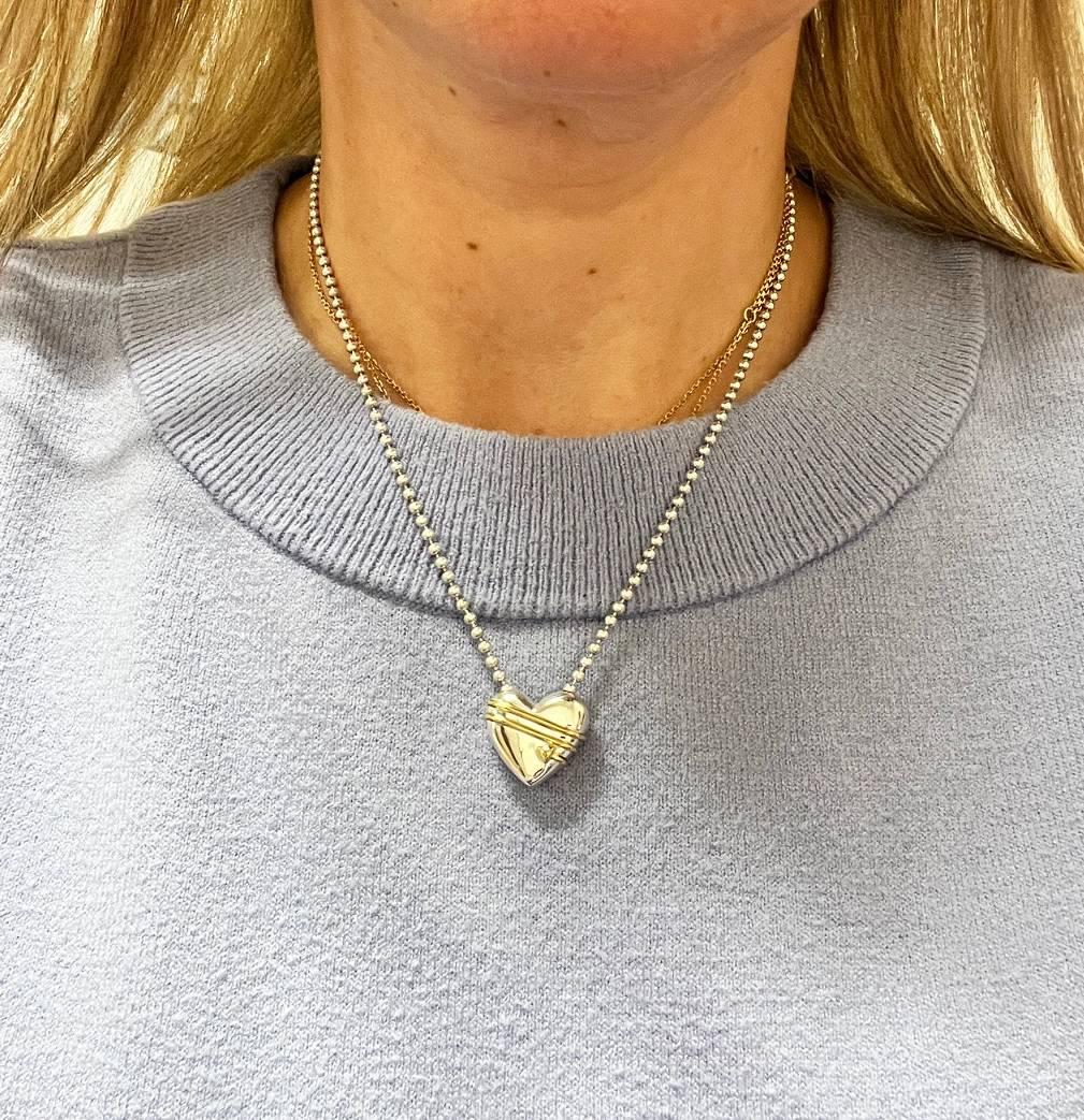Women's Tiffany & Co. Sterling Silver & Gold Bead Ball Chain Heart Arrow Necklace 1994 For Sale