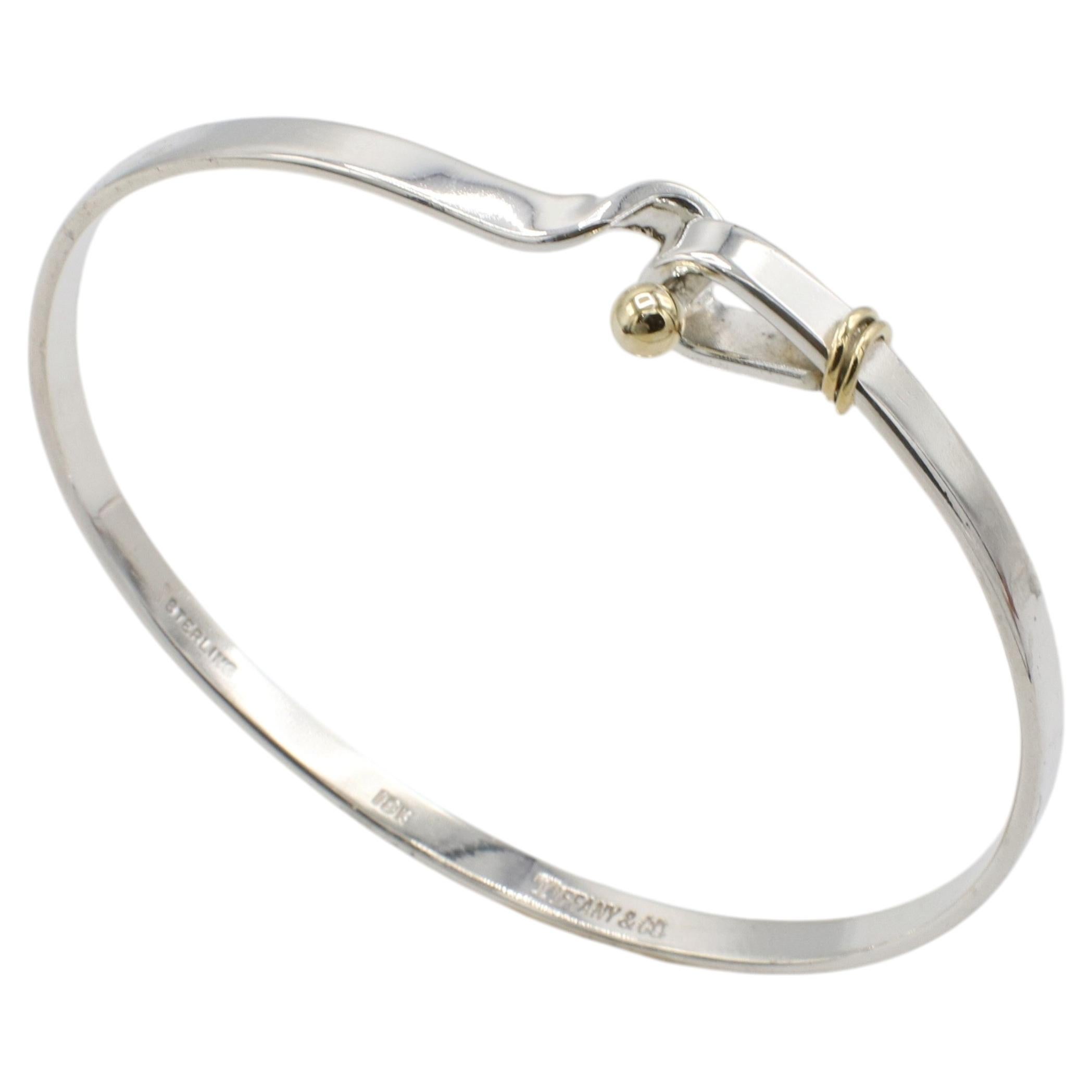 Tiffany & Co. Sterling Silver & Gold Hook Eye Bangle Bracelet
