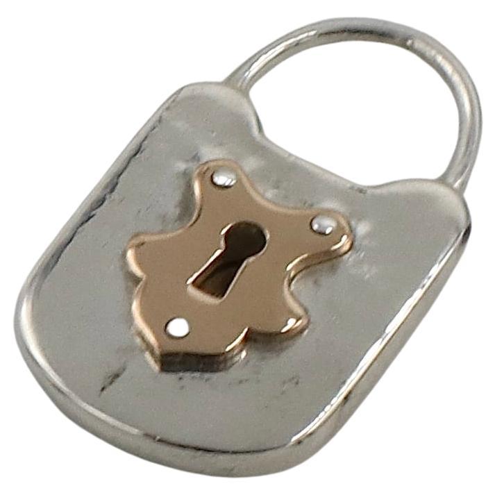 Modern Tiffany & Co. Sterling Silver & Gold Mini Pad Lock Pendant Charm