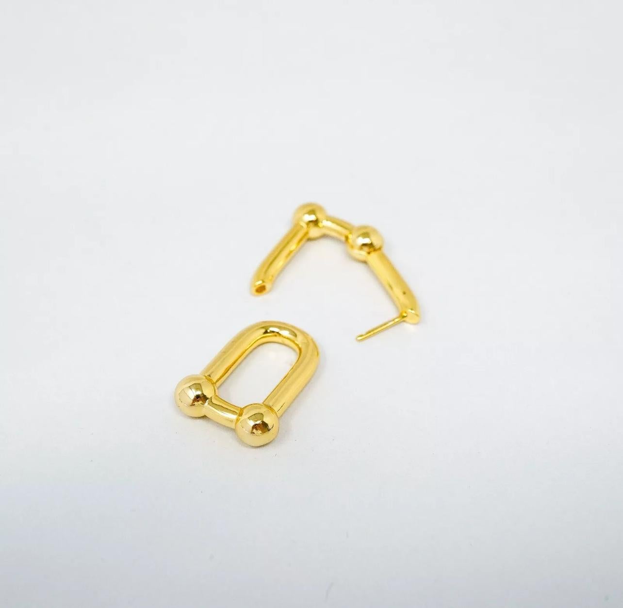 Tiffany Co Sterling Silver Gold Tone Plated U-Ball Hoop Earrings Pre Owned 7
