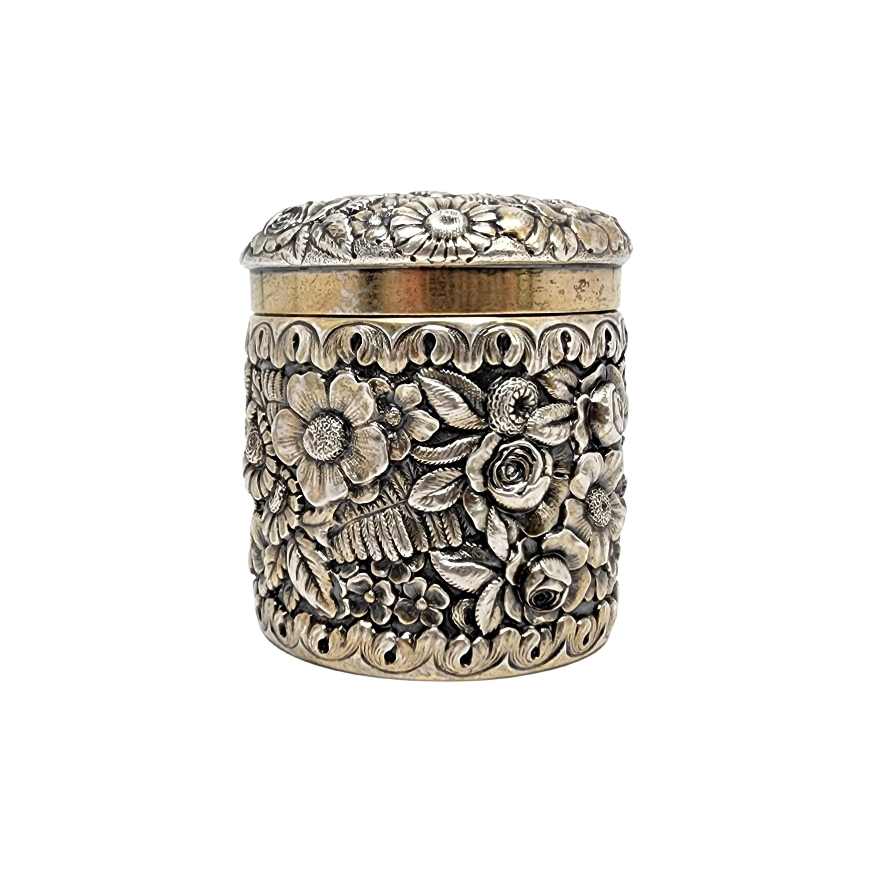 Tiffany & Co. Sterling Silver Gold Wash Repousse Floral and Fern Canister Box In Good Condition In Washington Depot, CT