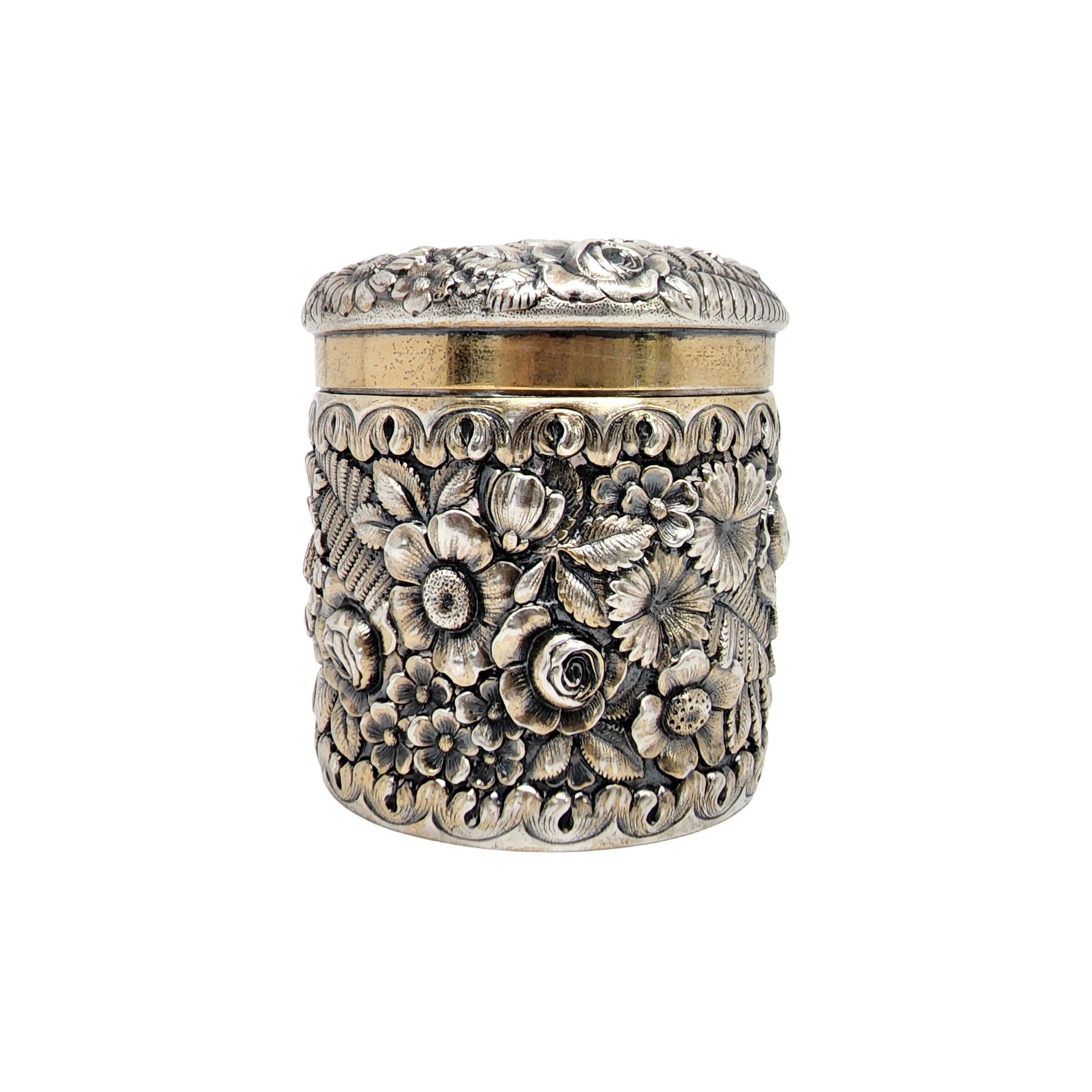 Women's or Men's Tiffany & Co. Sterling Silver Gold Wash Repousse Floral and Fern Canister Box