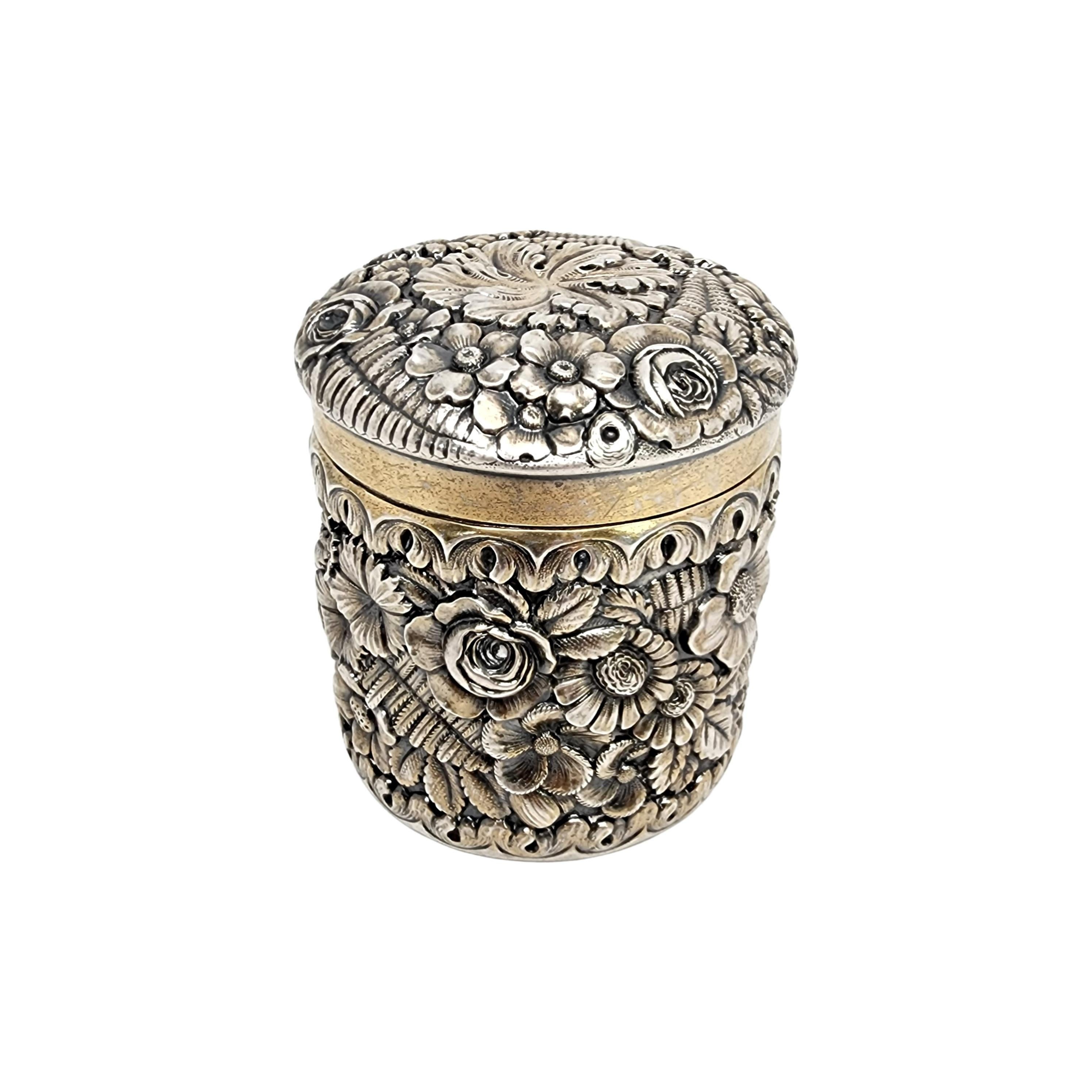 Tiffany & Co. Sterling Silver Gold Wash Repousse Floral and Fern Canister Box 4