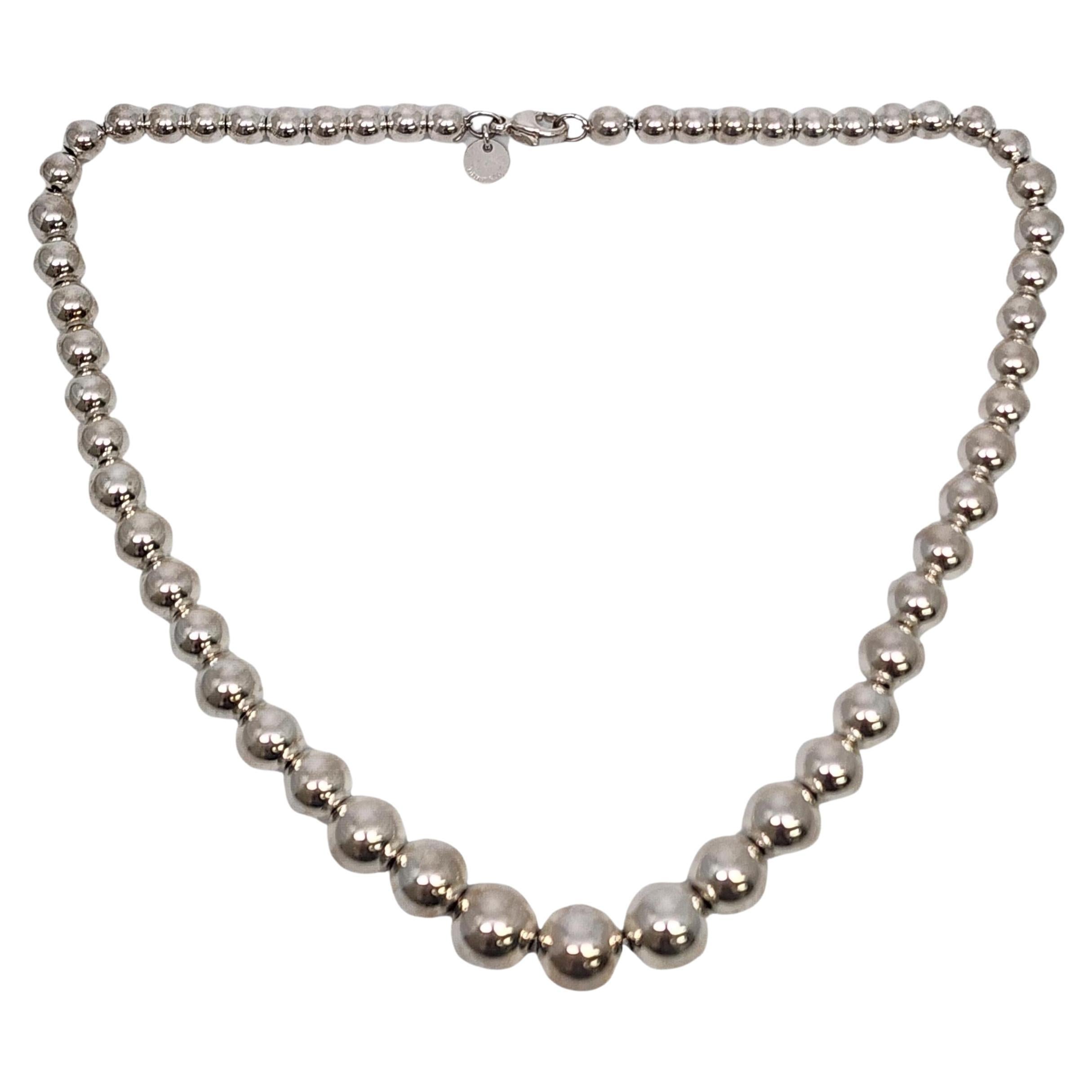Tiffany & Co Sterling Silver Graduated Ball Bead Necklace 16" #17252 For Sale