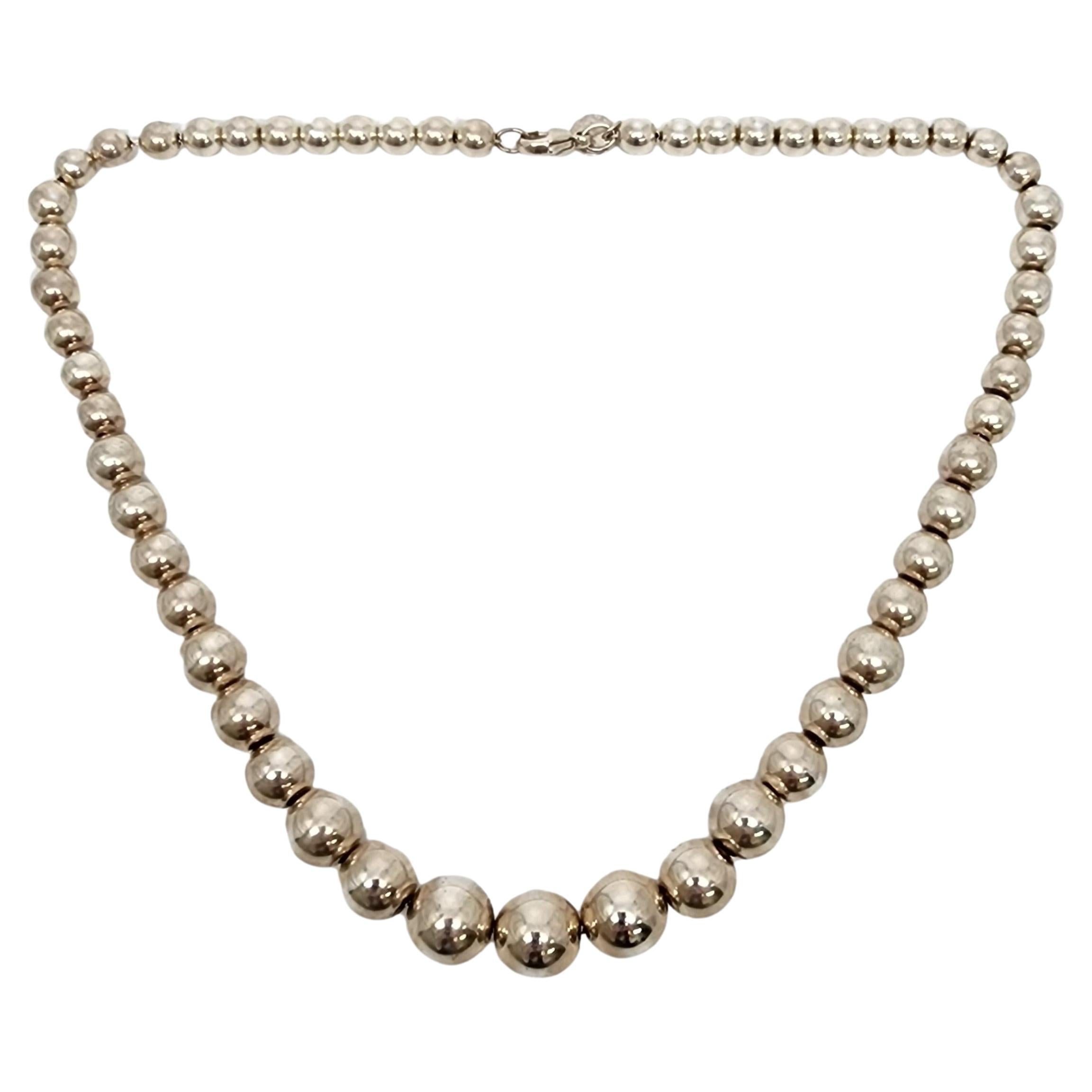 Tiffany & Co Sterling Silver Graduated Ball Bead Necklace 16" #17253 For Sale