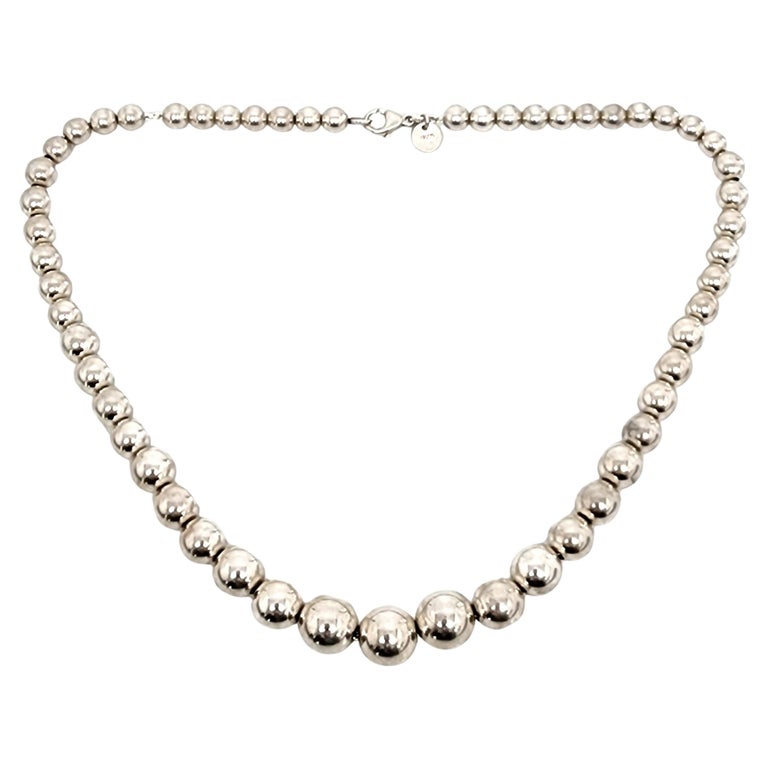 Tiffany and Co Sterling Silver Graduated Bead/Ball Necklace For Sale at