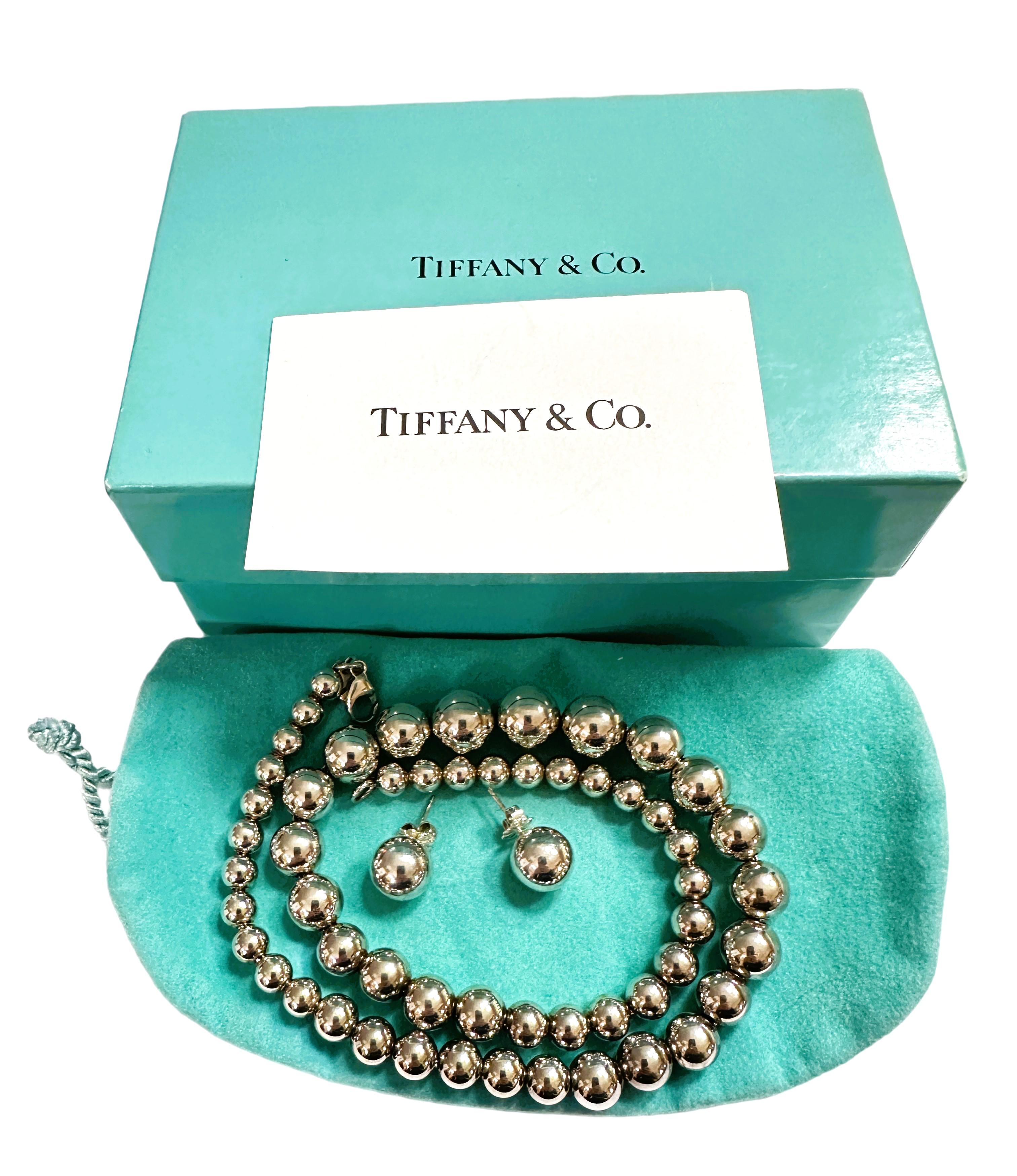 Tiffany & Co Sterling Silver Graduated Bead Necklace with Bead Earrings 1