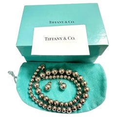 Tiffany & Co Sterling Silver Graduated Bead Necklace with Bead Earrings