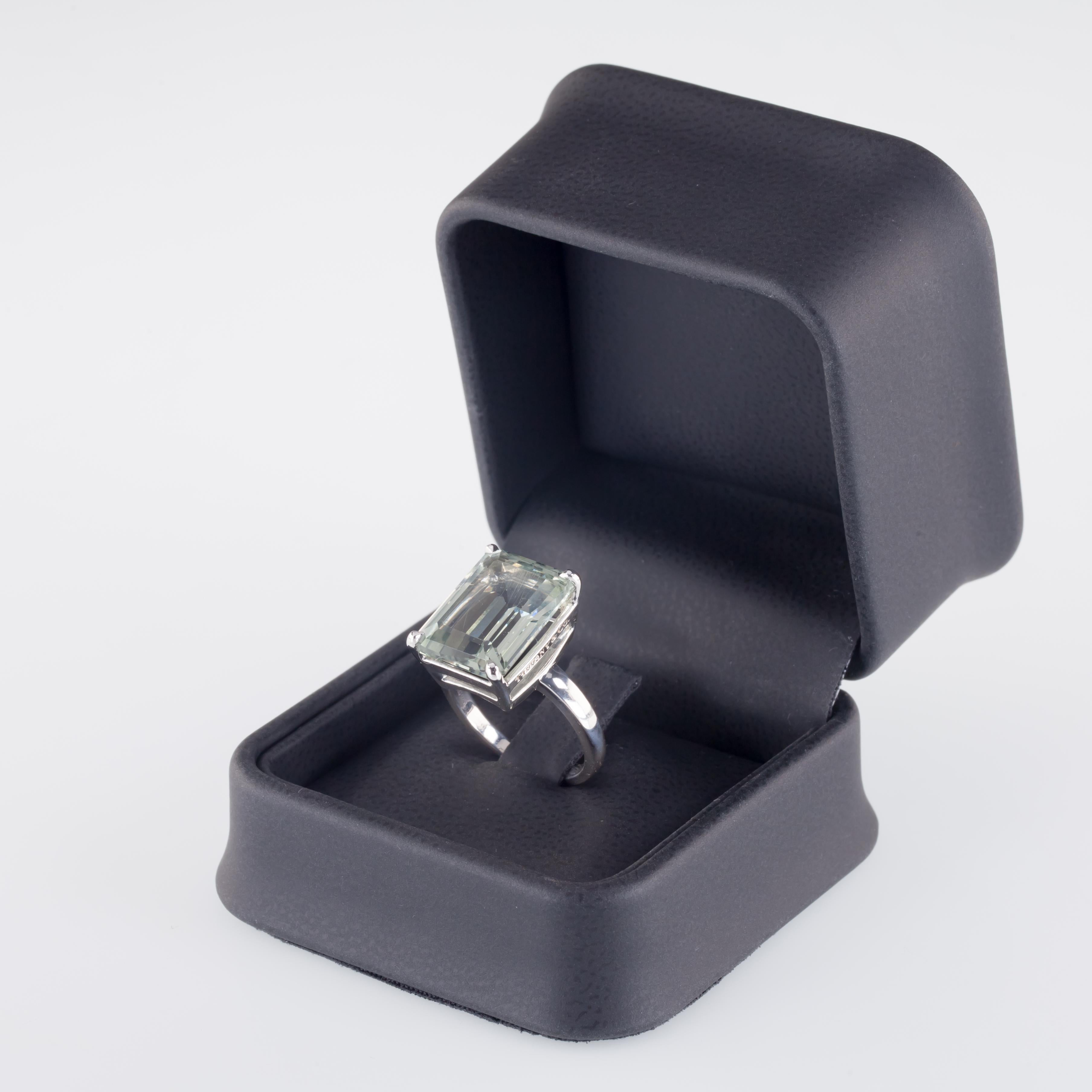 Gorgeous Sparklers Cocktail Ring by Tiffany & Co.
Features Large Prong Set Emerald Cut Green Quartz
Dimensions of Quartz = 16 mm x 12 mm
Ring is Size 7
Hallmarked 
