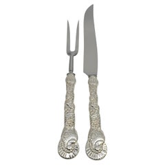 Tiffany & Co Sterling Silver Handle Turkey Motif Carving Knife & Fork Set #22934