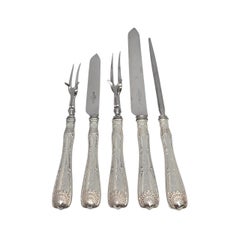 Tiffany & Co Sterling Silver Handle Wave Edge 5pc Roast & Carving Set Mono 22938