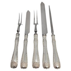 Tiffany & Co Sterling Silver Handle Wave Edge 5pc Roast & Carving Set Mono 22938