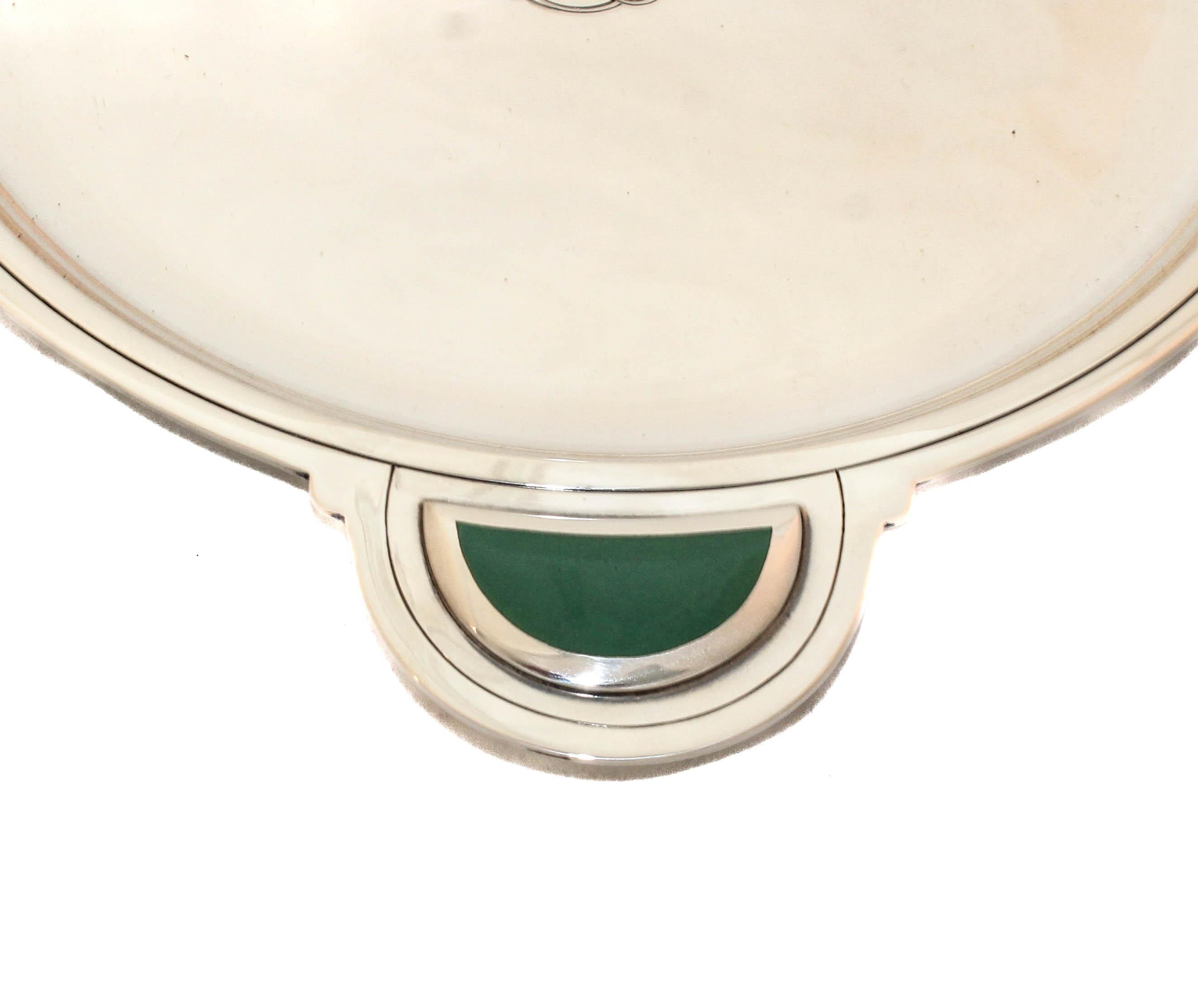 Americano Tiffany & Co. Piatto con manico in argento 925 con inserto in pietra verde in vendita