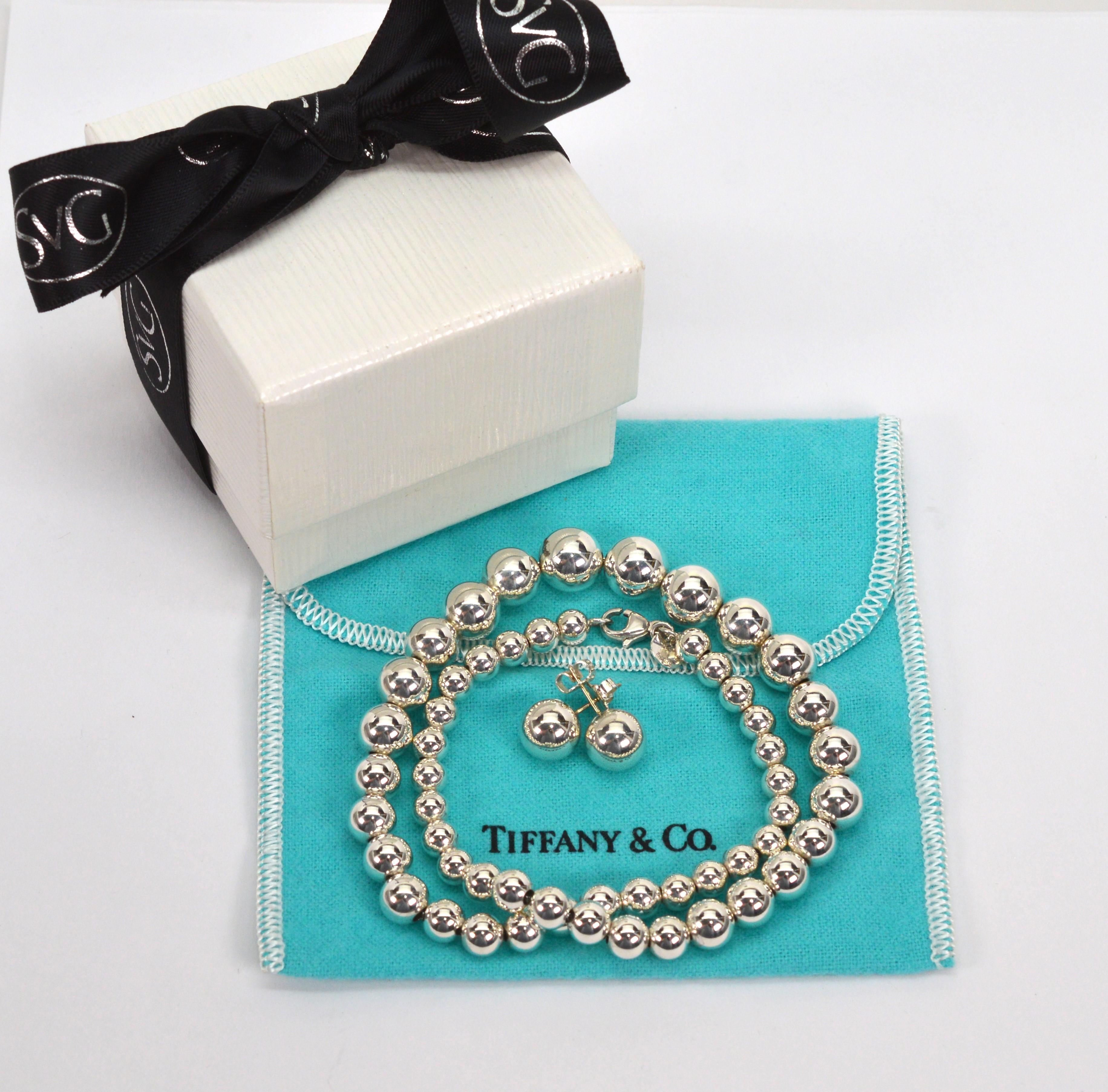 Tiffany & Co. Sterling Silver HardWear Ball Necklace and Earrings Set In Excellent Condition In Mount Kisco, NY