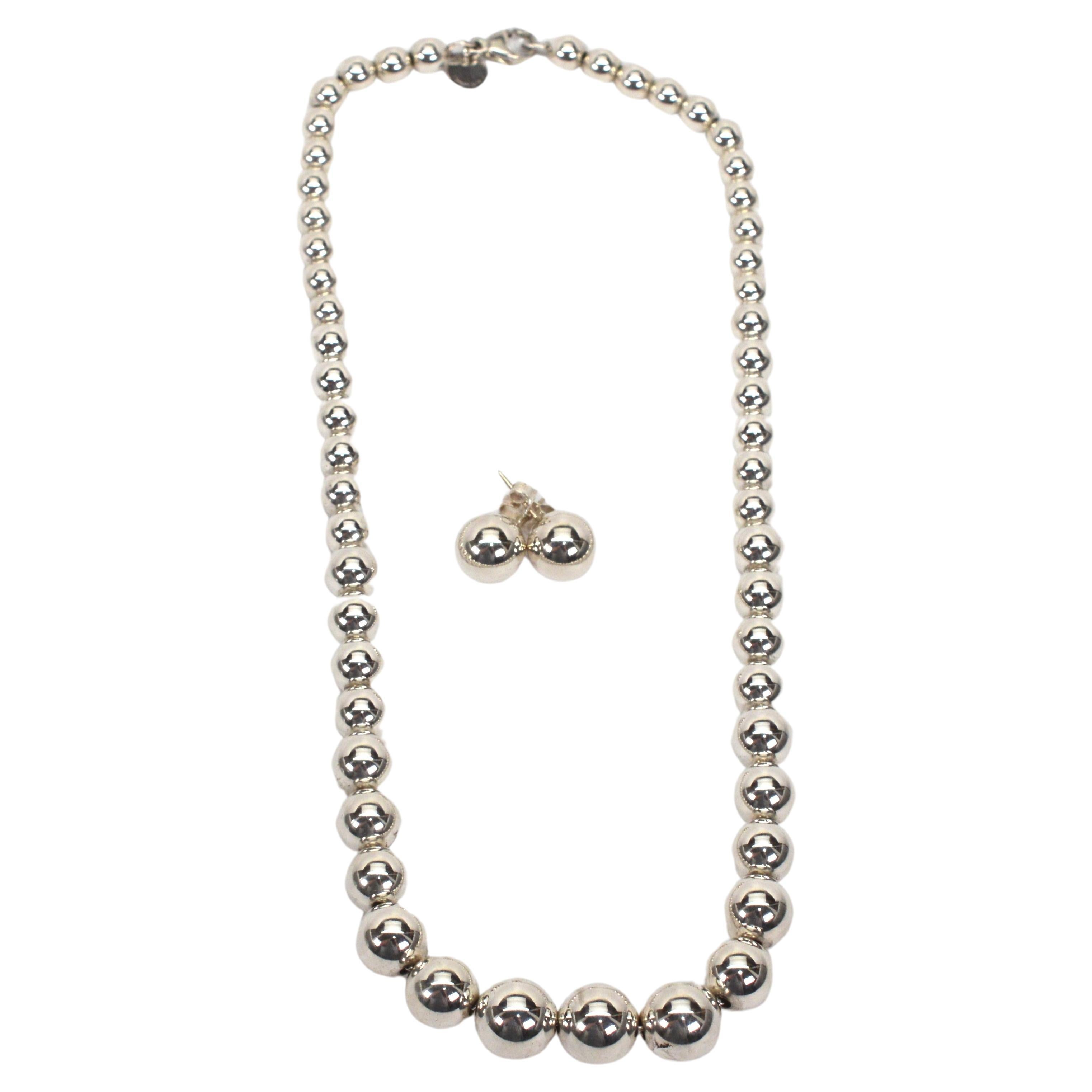 Tiffany & Co. Sterling Silver HardWear Ball Necklace and Earrings Set