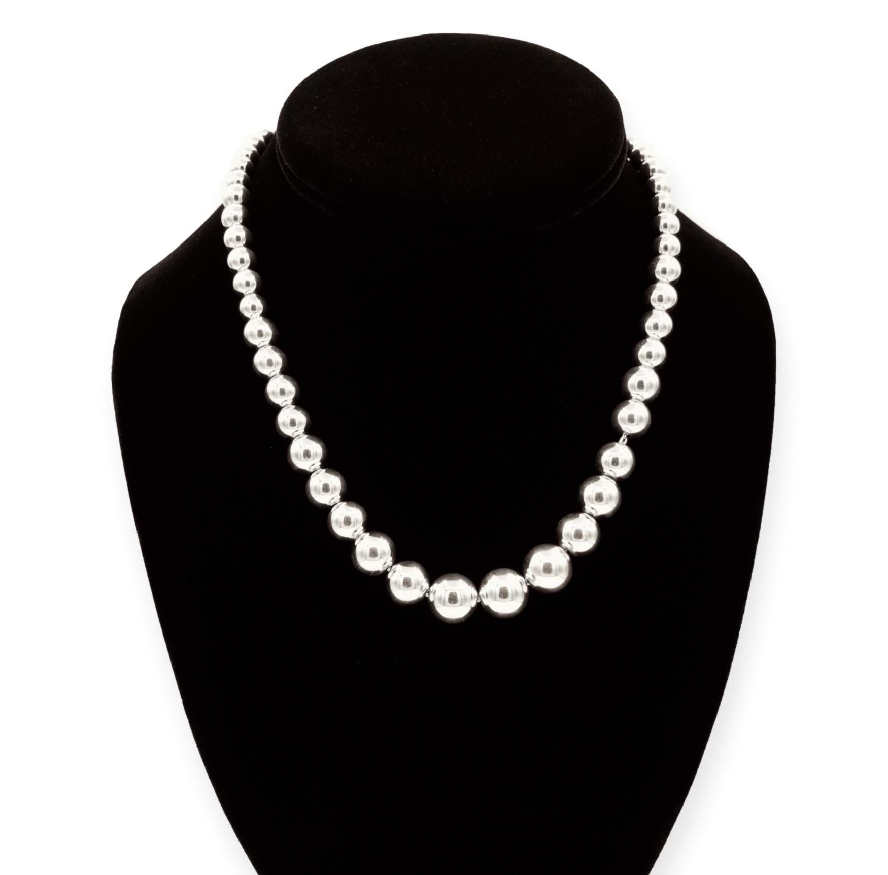 Modern Tiffany & Co. Sterling Silver Hardwear Graduated Ball Necklace