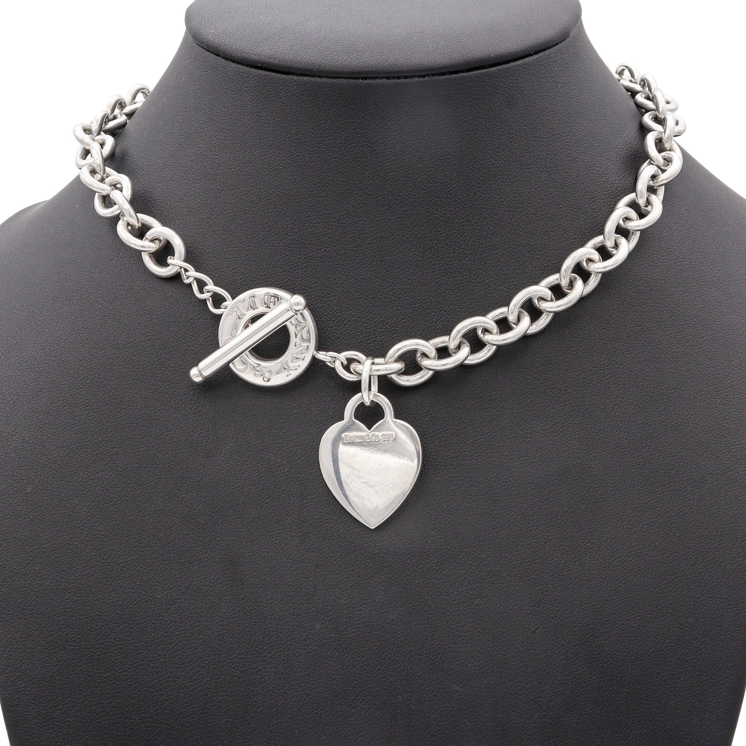Tiffany & Co. Sterling Silver Heart and Round Tag Necklace & Bracelet Set In Good Condition For Sale In New York, NY
