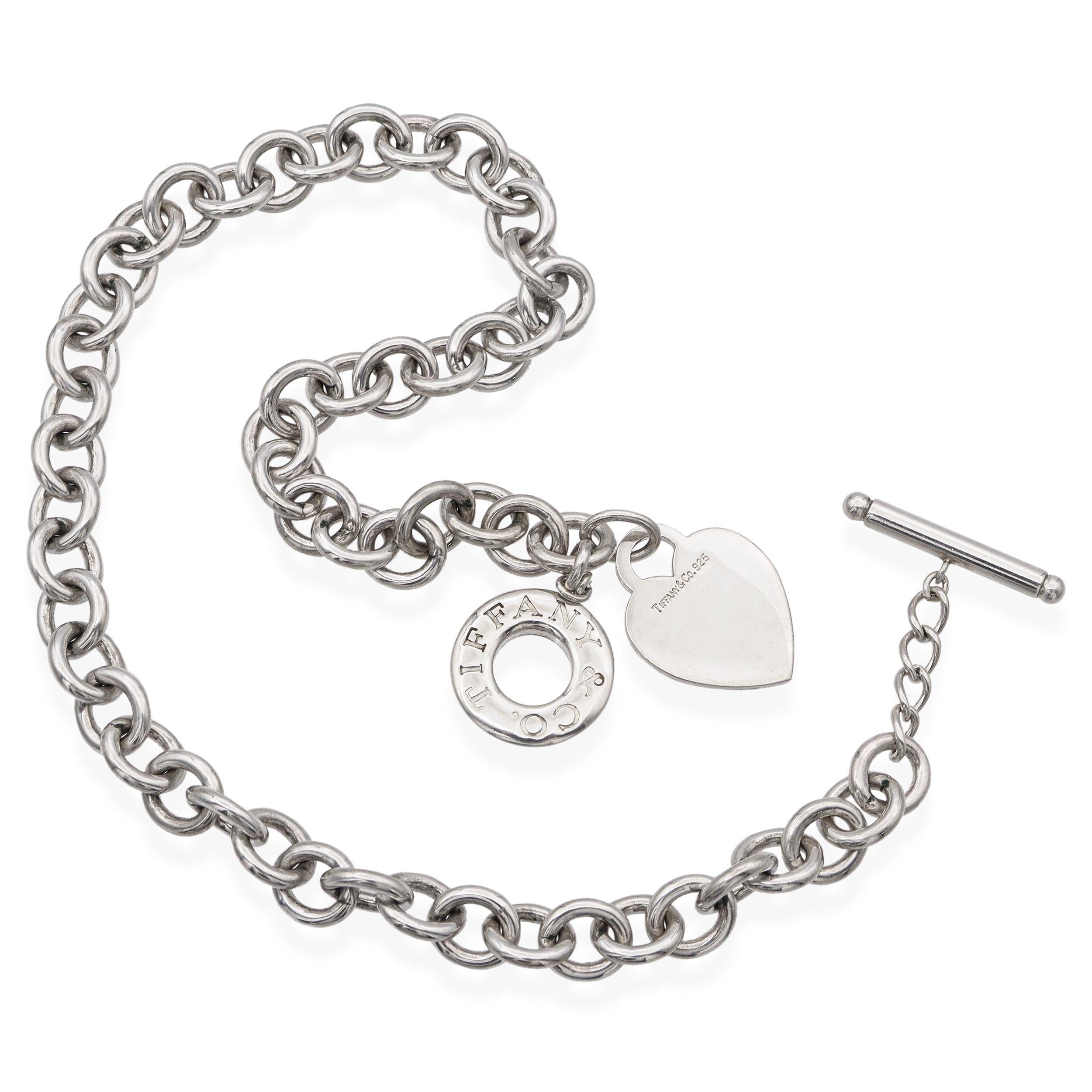 Tiffany & Co. Sterling Silver Heart and Round Tag Necklace & Bracelet Set For Sale 1