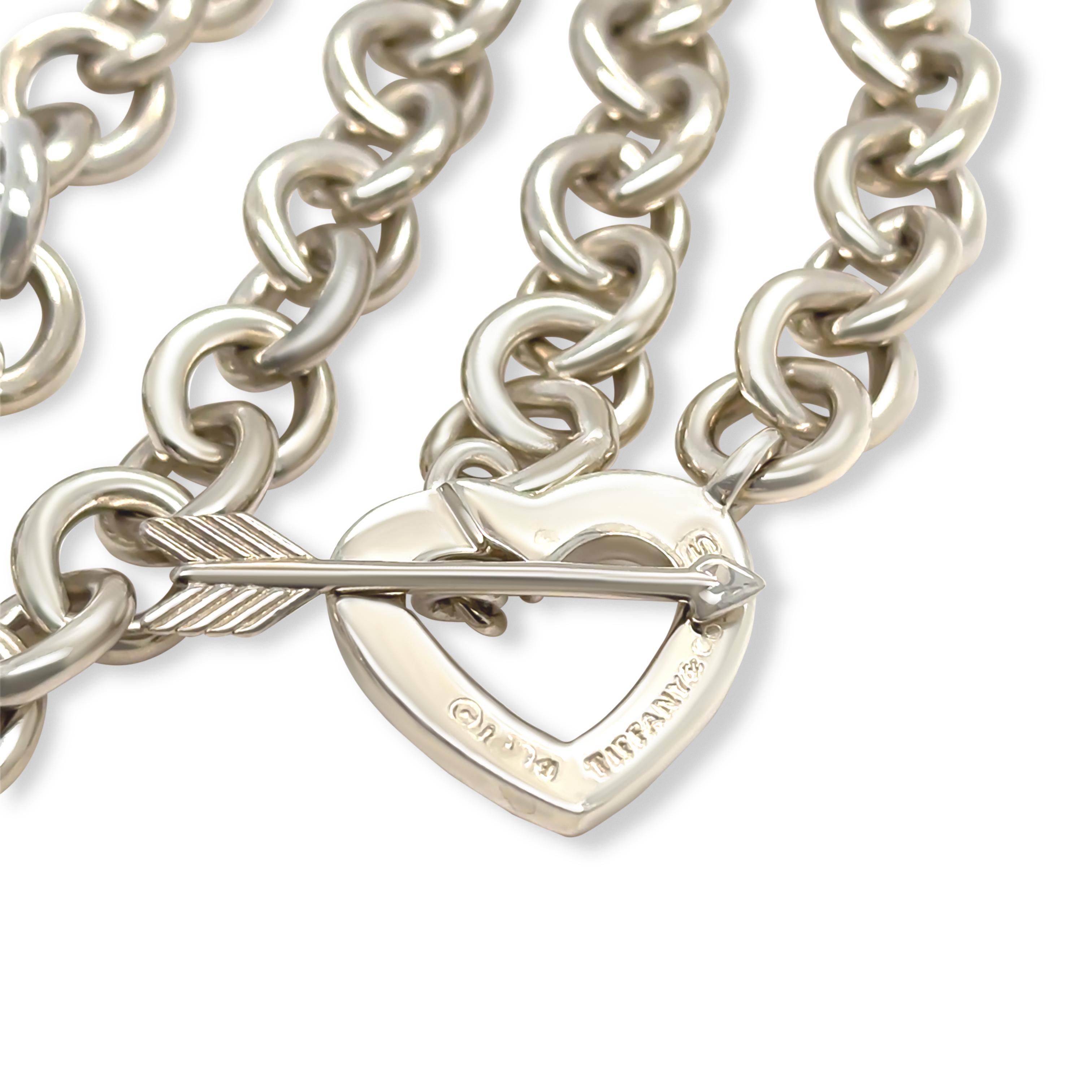 Tiffany & Co. Sterling Silver Heart Arrow Toggle Choker Necklace 78.41g In Excellent Condition In SYDNEY, NSW