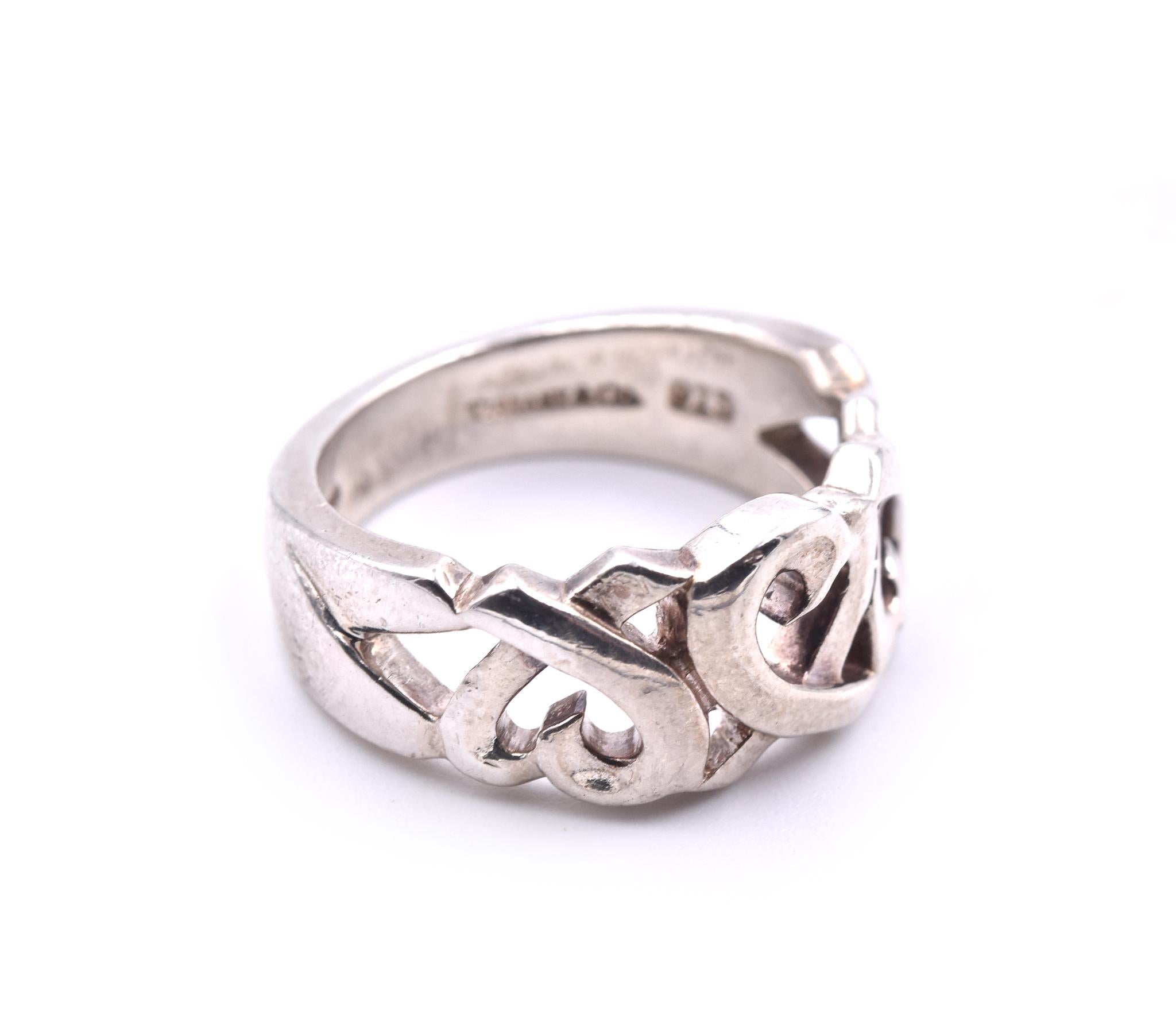 Designer: Tiffany & Co.
Material: sterling silver
Ring Size: 6
Dimensions: ring is approximately 9.30mm wide 
Weight: 5.99 grams
