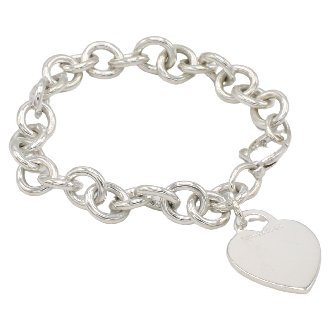 Tiffany 
Co. Sterling Silver Heart Charm Chain Link Bracelet