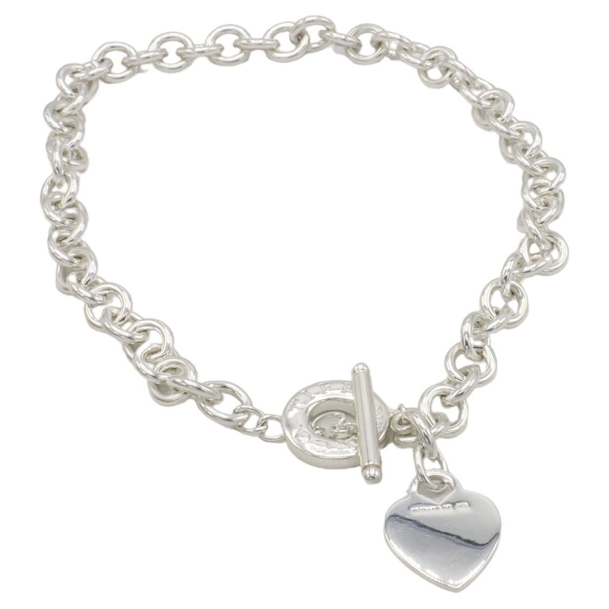 Tiffany 
Co. Sterling Silver Heart Charm Chain Link Toggle Clasp Necklace For Sale