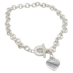 Tiffany 
Co. Sterling Silver Heart Charm Chain Link Toggle Clasp Necklace