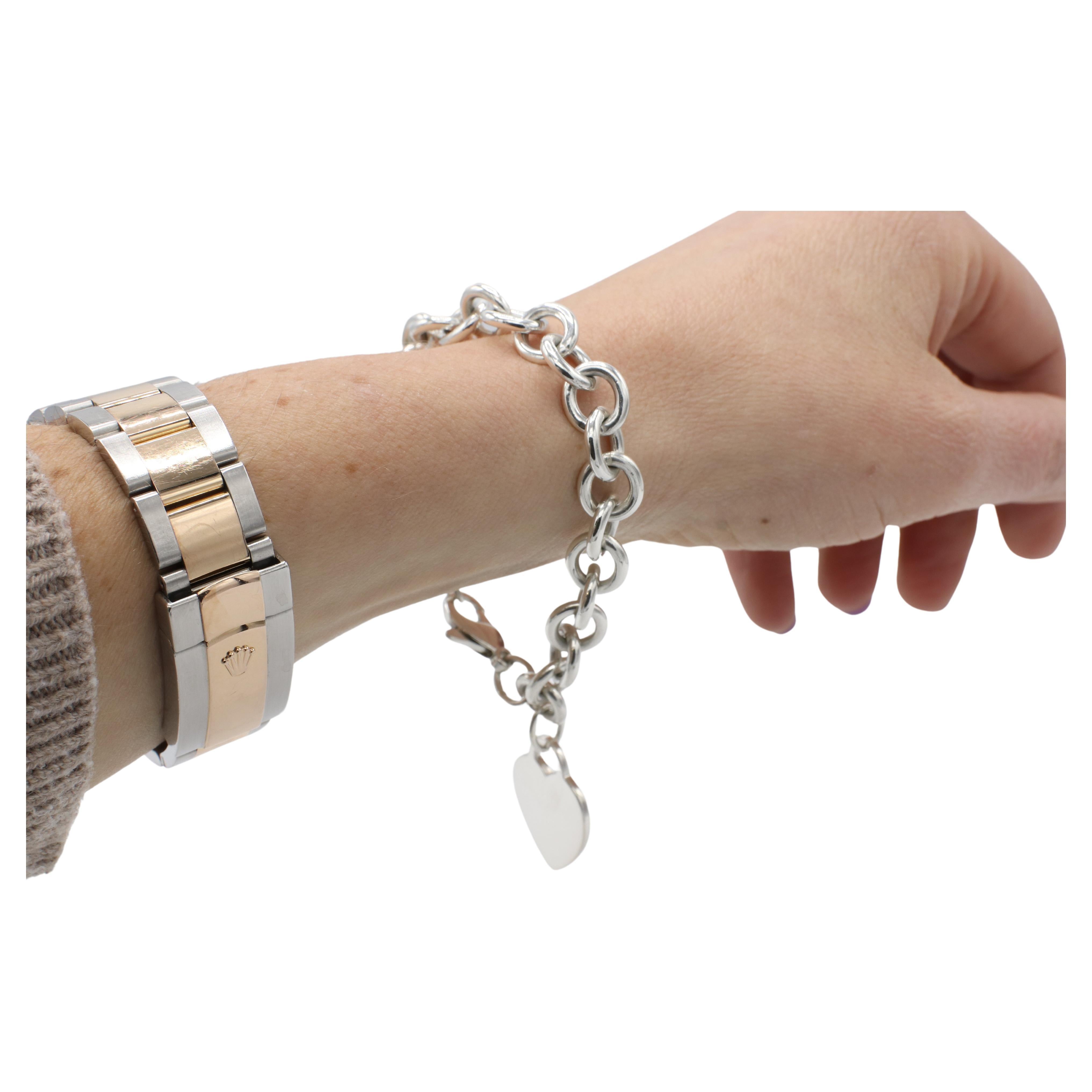 Modern Tiffany & Co. Sterling Silver Heart Charm Circle Link Bracelet  For Sale
