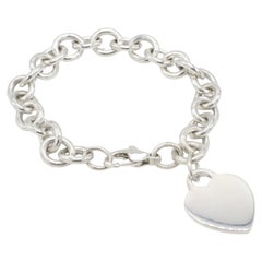 Used Tiffany & Co. Sterling Silver Heart Charm Circle Link Bracelet 