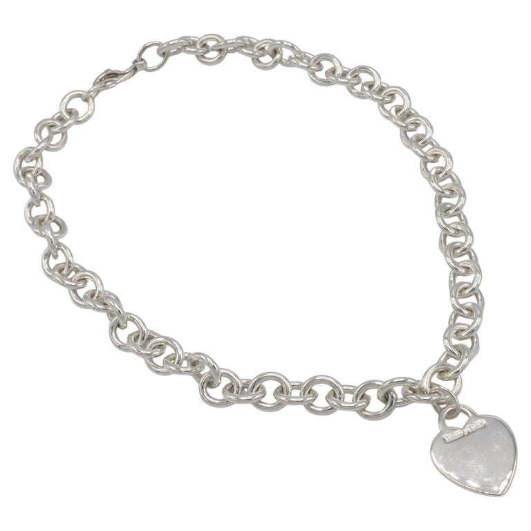 Tiffany and Co. Sterling Silver Heart Charm Link Pendant Necklace at