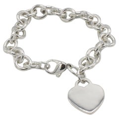 Tiffany & Co. Sterling Silver Heart Charm Tag Chain Link Bracelet