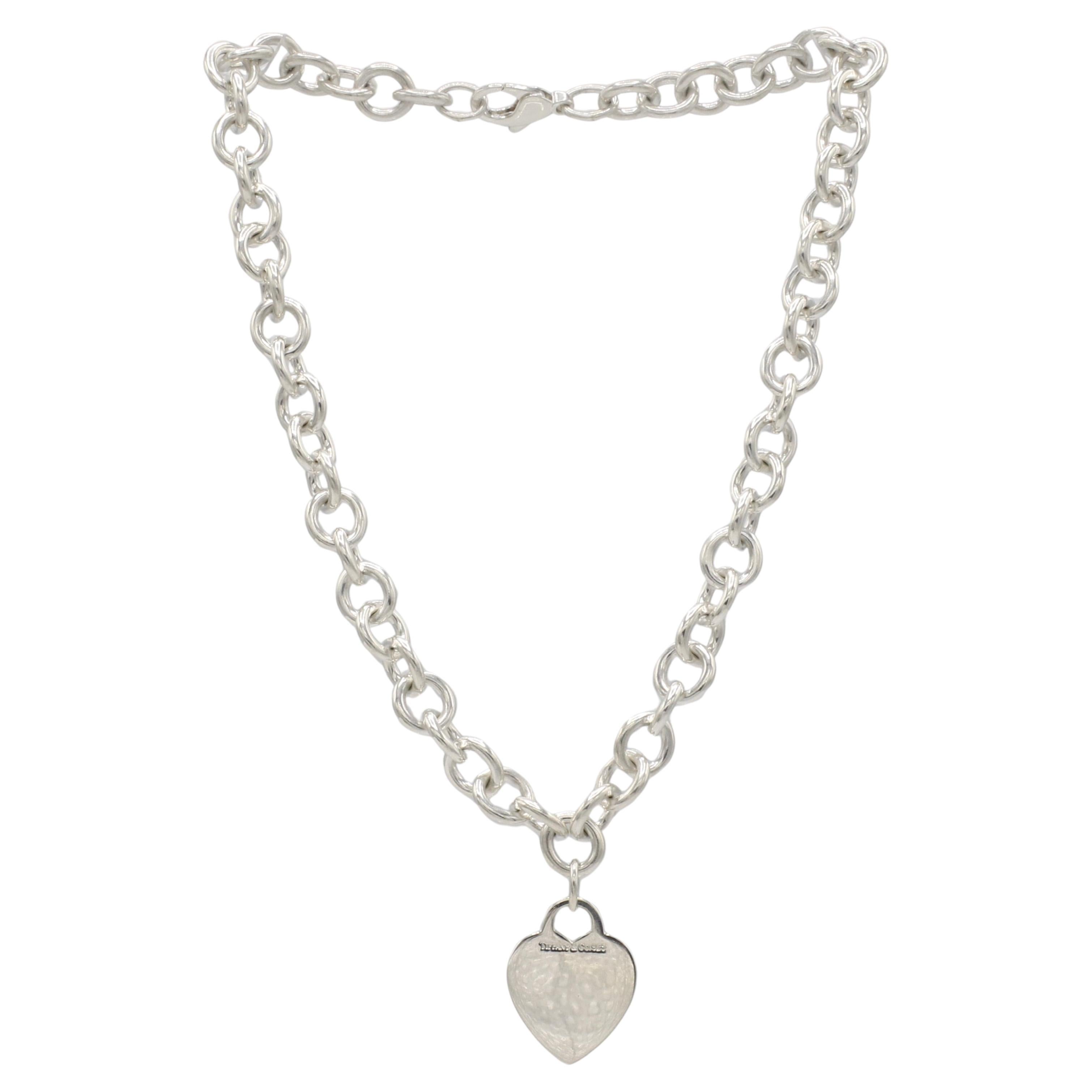 Tiffany 
Co. Sterling Silver Heart Charm Tag Chain Link Necklace