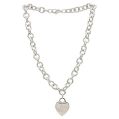 Tiffany 
Co. Sterling Silver Heart Charm Tag Chain Link Necklace