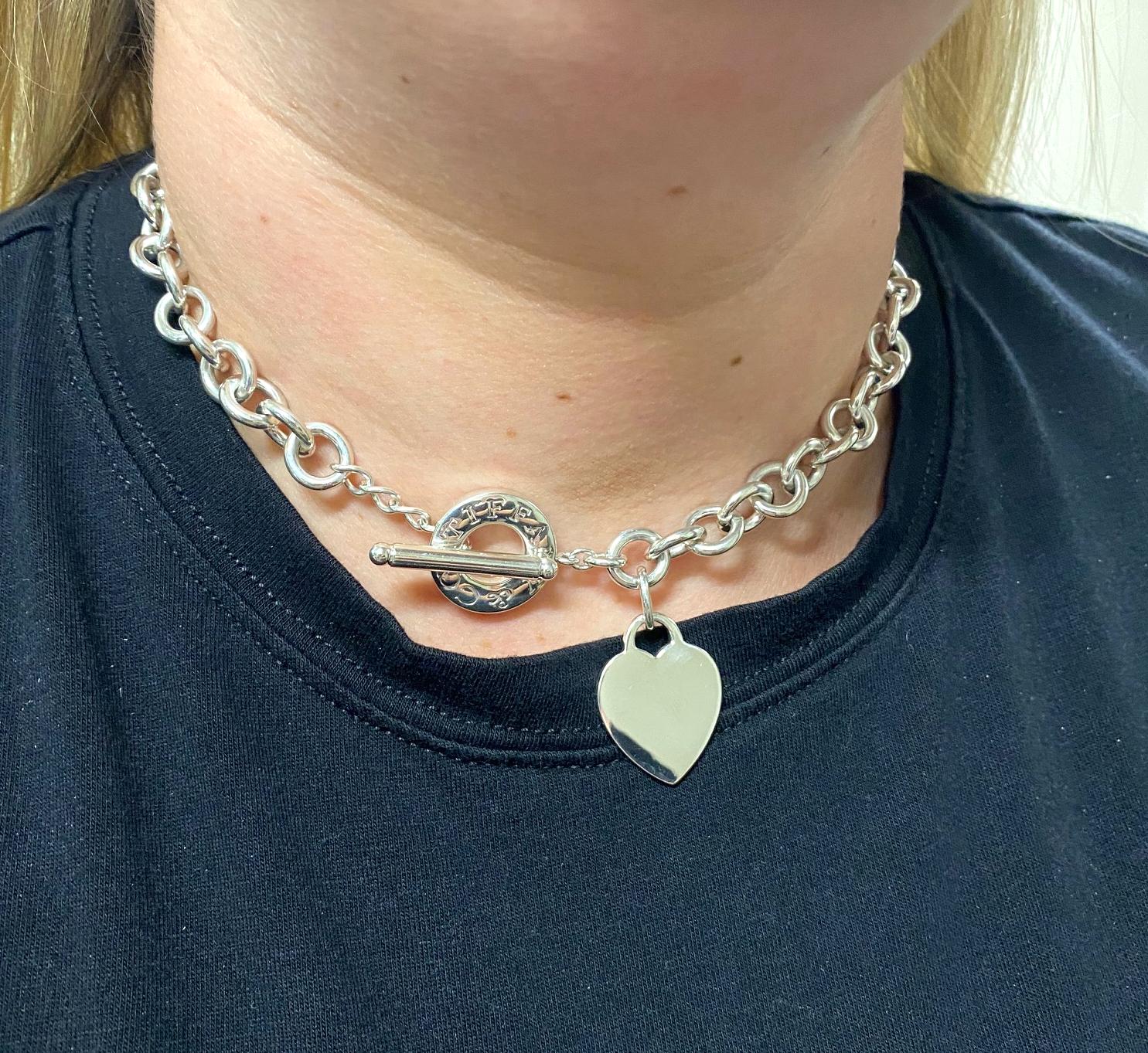 Modern Tiffany & Co. Sterling Silver Heart Charm Toggle Link Chain Necklace