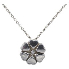 Tiffany & Co. Sterling Silver Heart Flower Natural Diamond Pendant Necklace