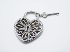 Tiffany & Co. Sterling Silver Heart Lock and Key Filigree Pendant