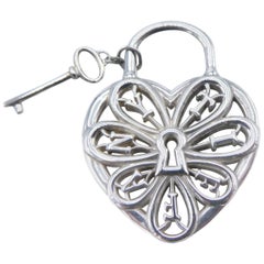 Tiffany & Co. Sterling Silver Heart Lock and Key Filigree Pendant