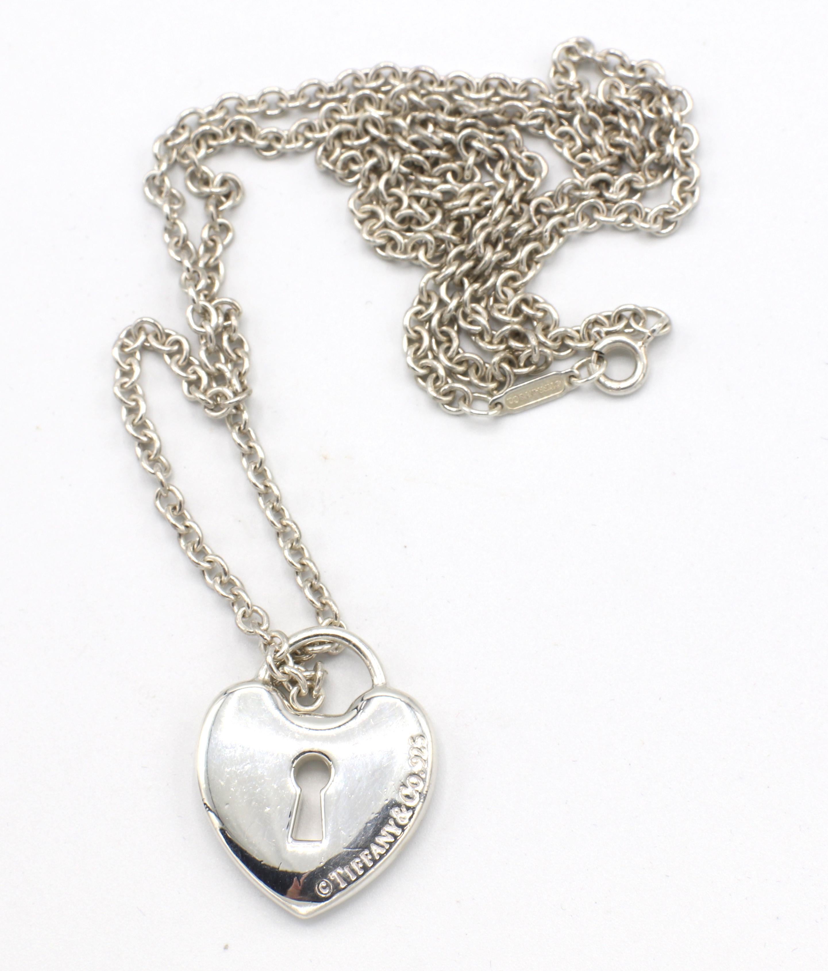 Contemporary Tiffany & Co. Sterling Silver Heart Lock Pendant Necklace 