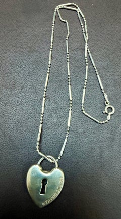Tiffany & Co. Sterling Silver Heart Lock Tag Charm Necklace , Vintage