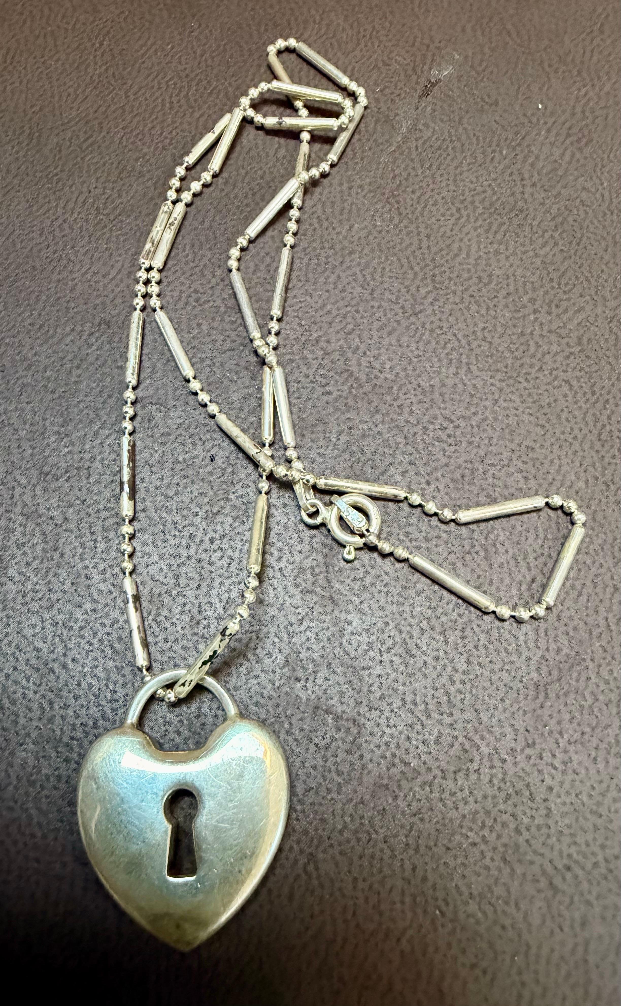 Tiffany and Co. Sterling Silver Heart Lock Tag Charm Necklace